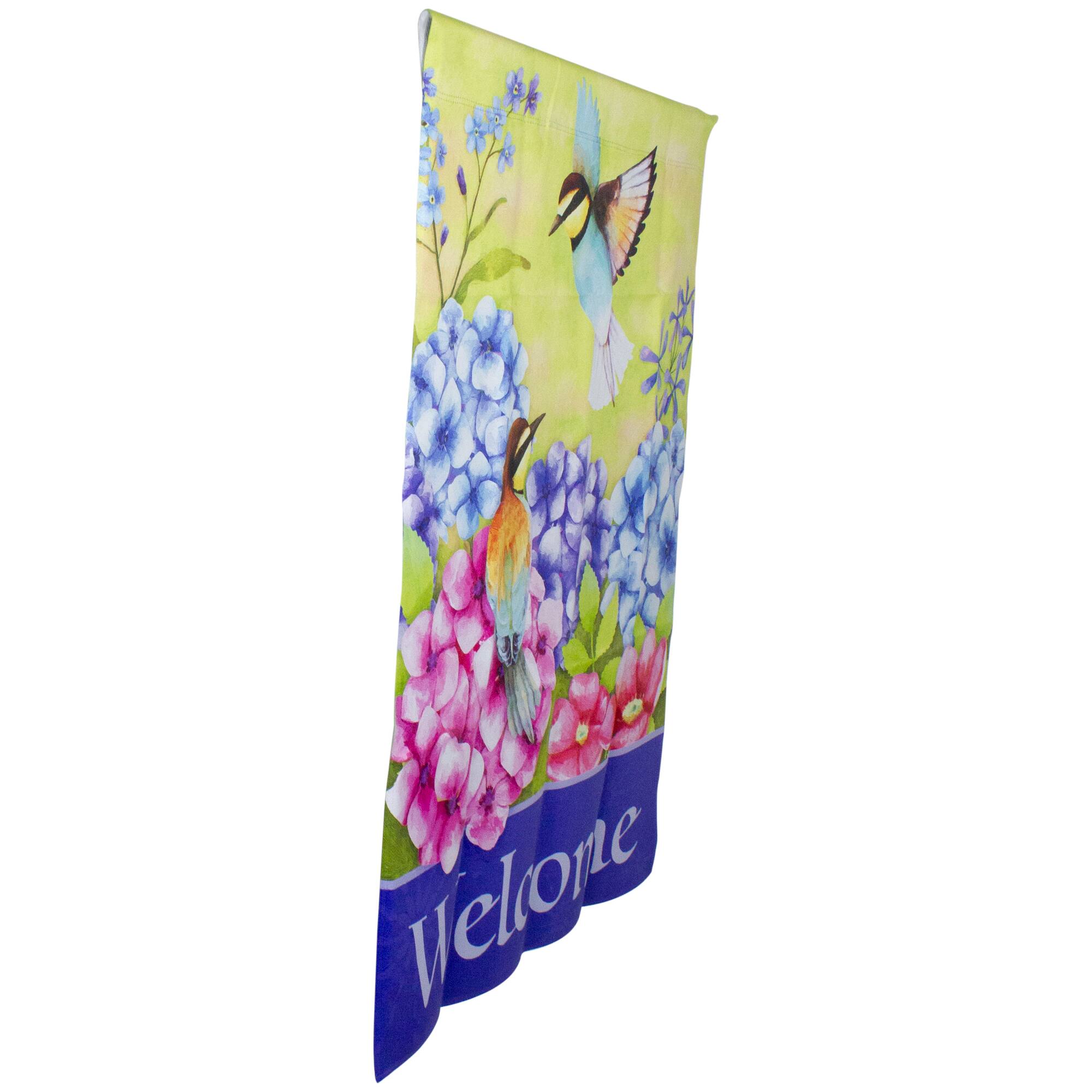 40" Welcome Floral Hummingbird Outdoor House Flag