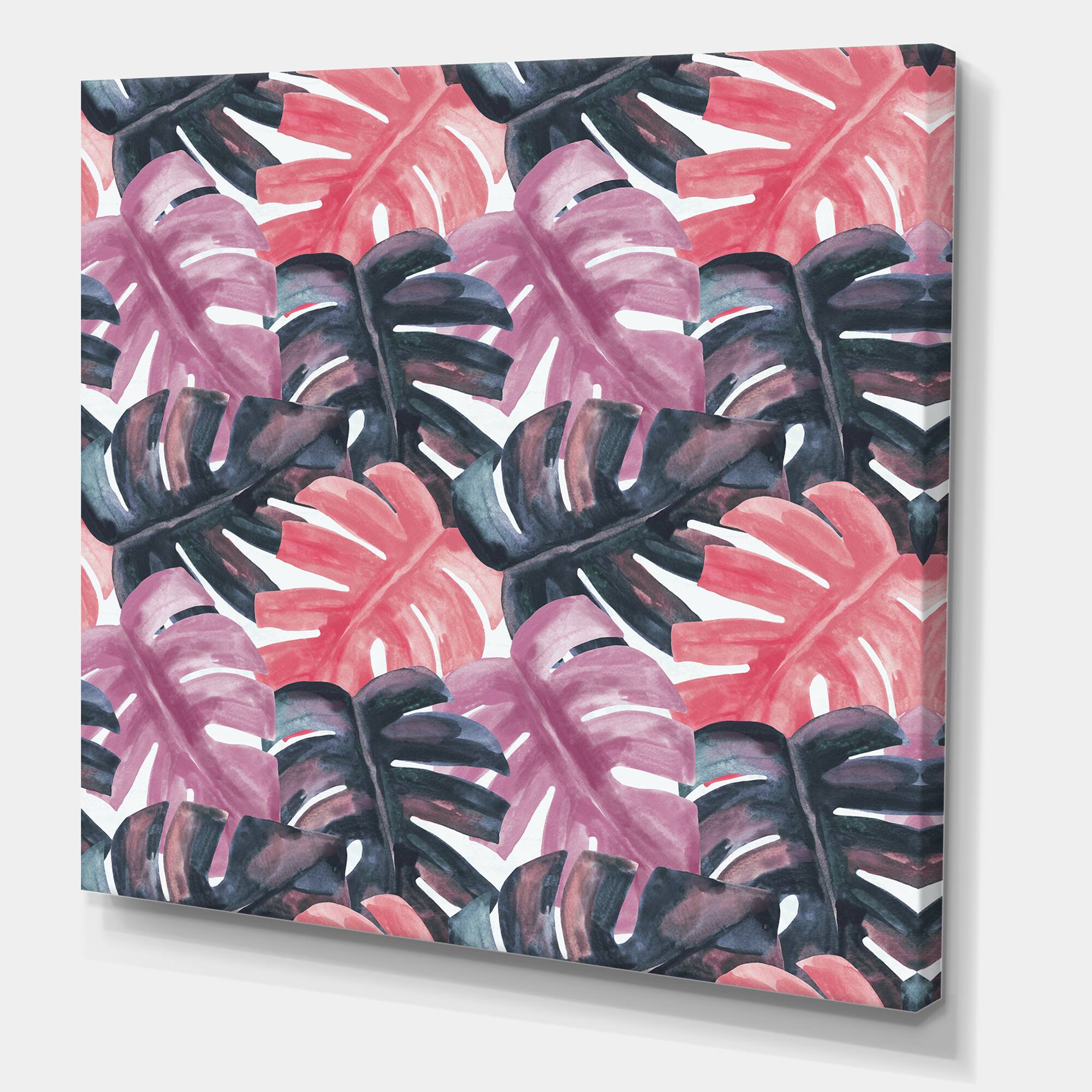 Designart - Colored Monstera On Rough Brush Strokes II - Tropical Canvas Wall Art Print