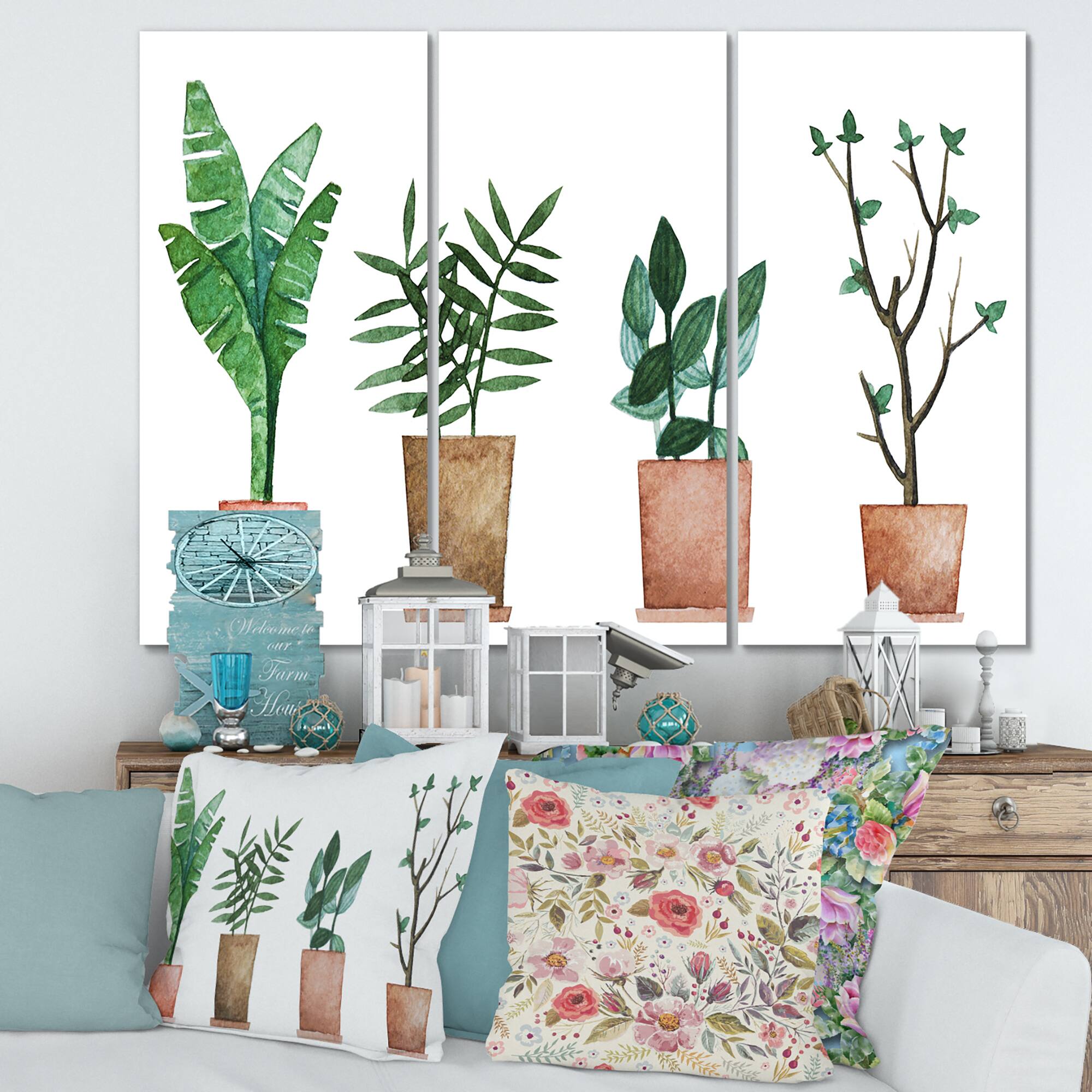Designart - Duo of Potted Flowers House Plants