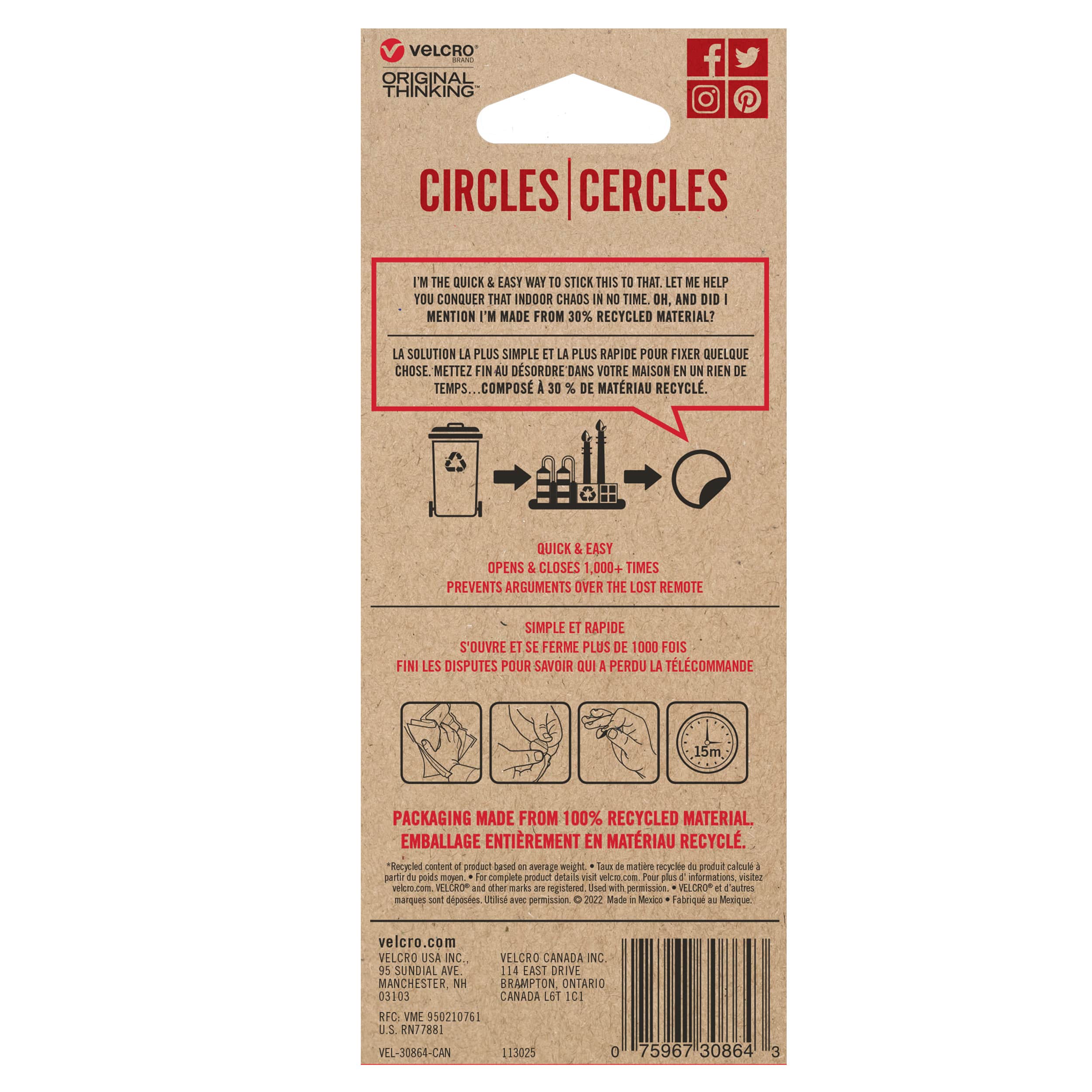 VELCRO® Brand White Stick 'Em Circles