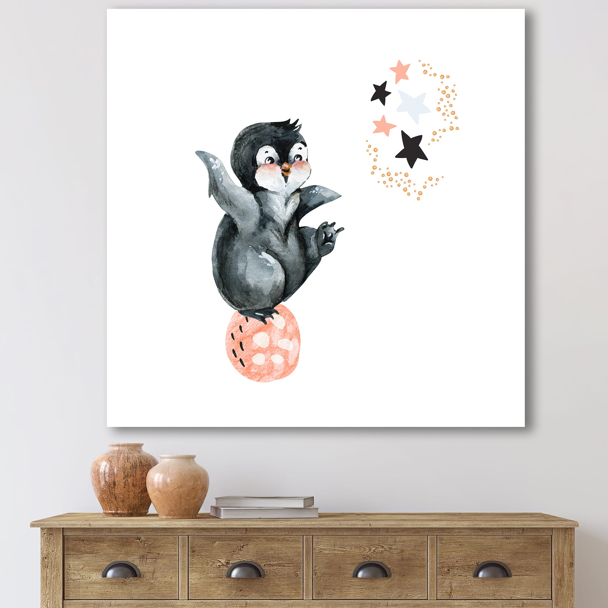 Designart - Little Penguin With Stars and Planets II