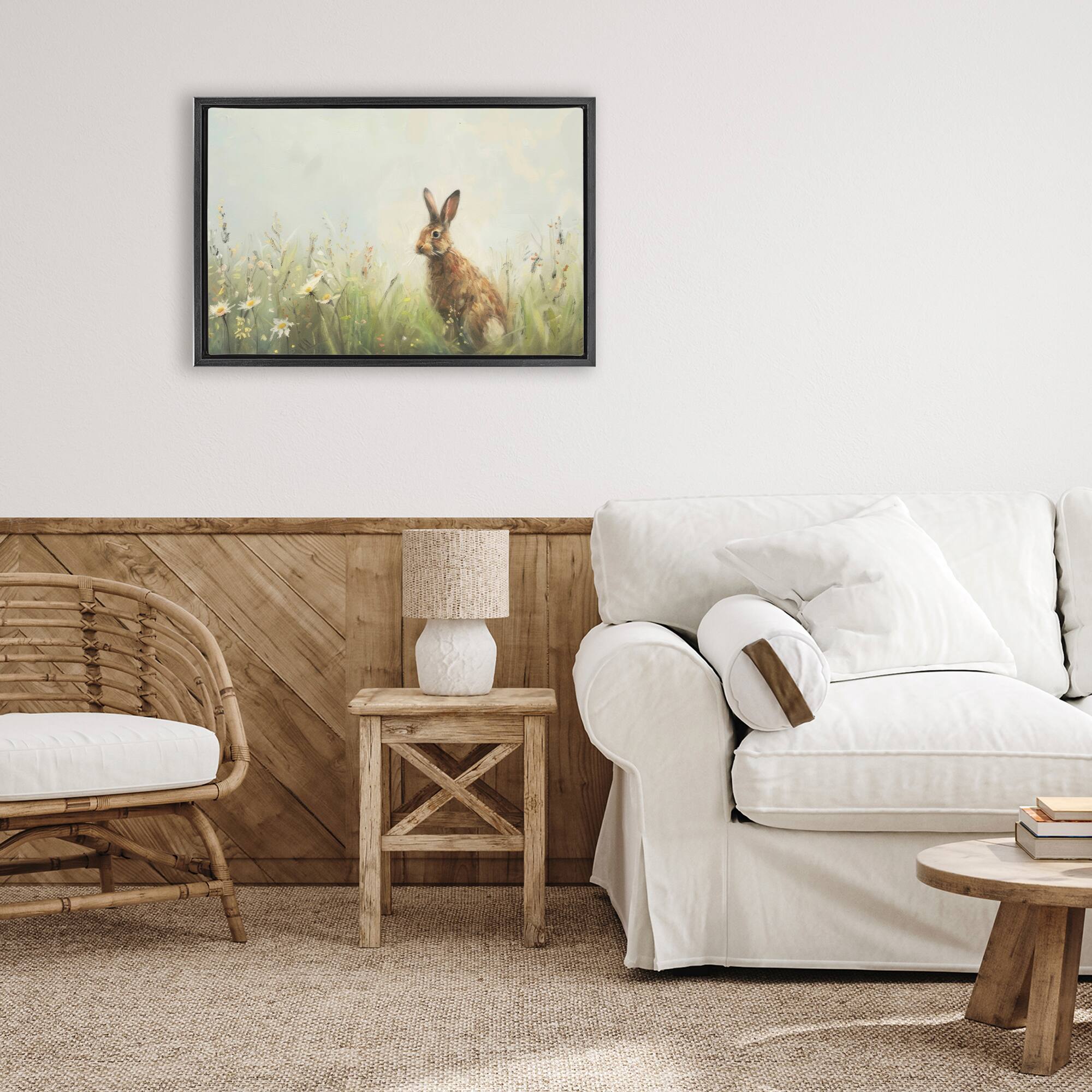 Stupell Industries Brown Rabbit with Daisies Floating Frame Wall Art