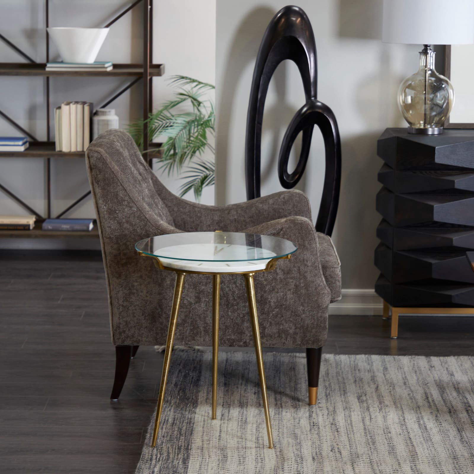 White Aluminum Glam Accent Table, 19" x 20" x 23"