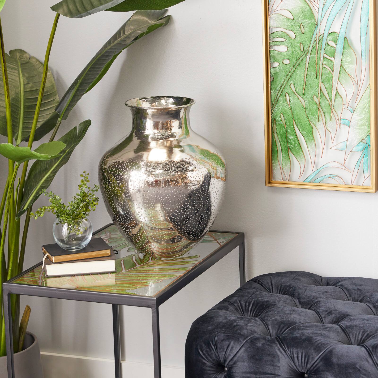16" Silver Aluminum Contemporary Round Vase