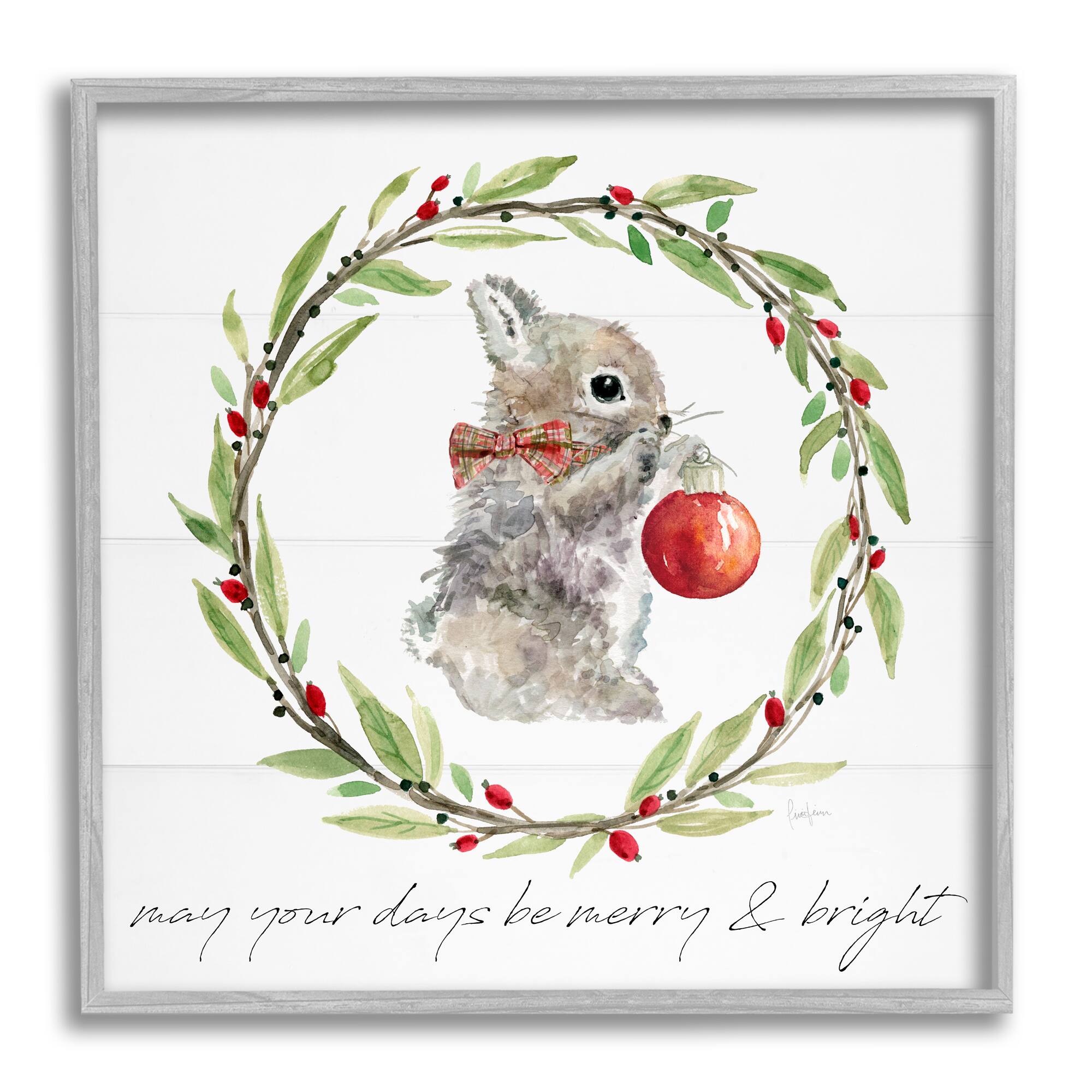 Stupell Industries Merry & Bright Bunny Wreath Framed Giclee Art