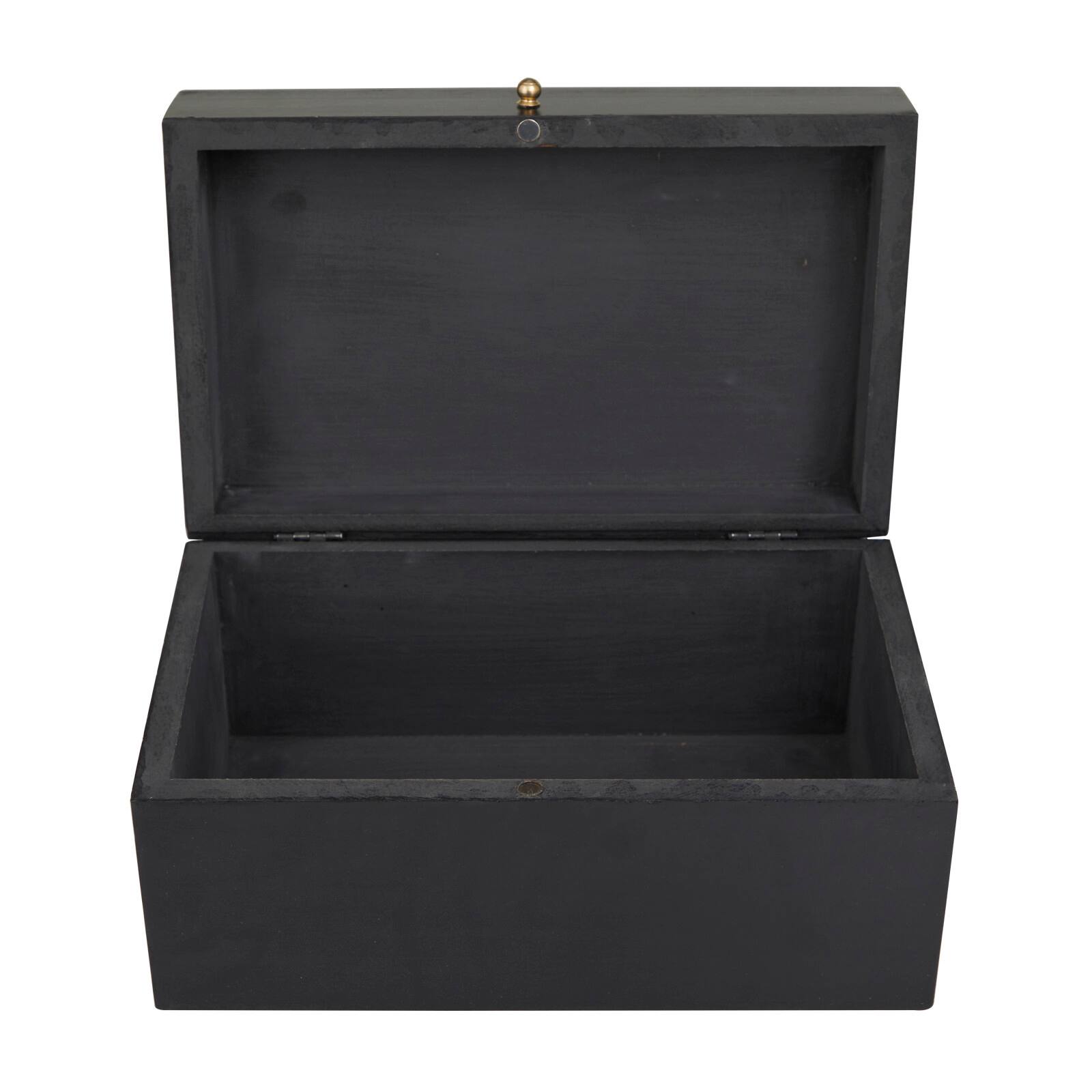 Black Wood Intricate Carved Box with Hinged Lid Set