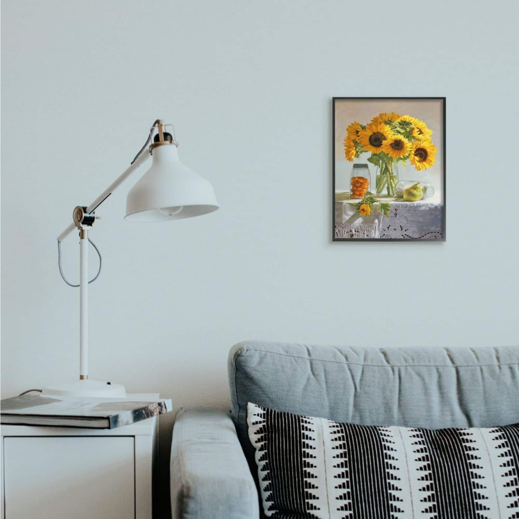Stupell Industries Farmhouse Sunflower Still Life Country Fruit Jars Framed Wall Art