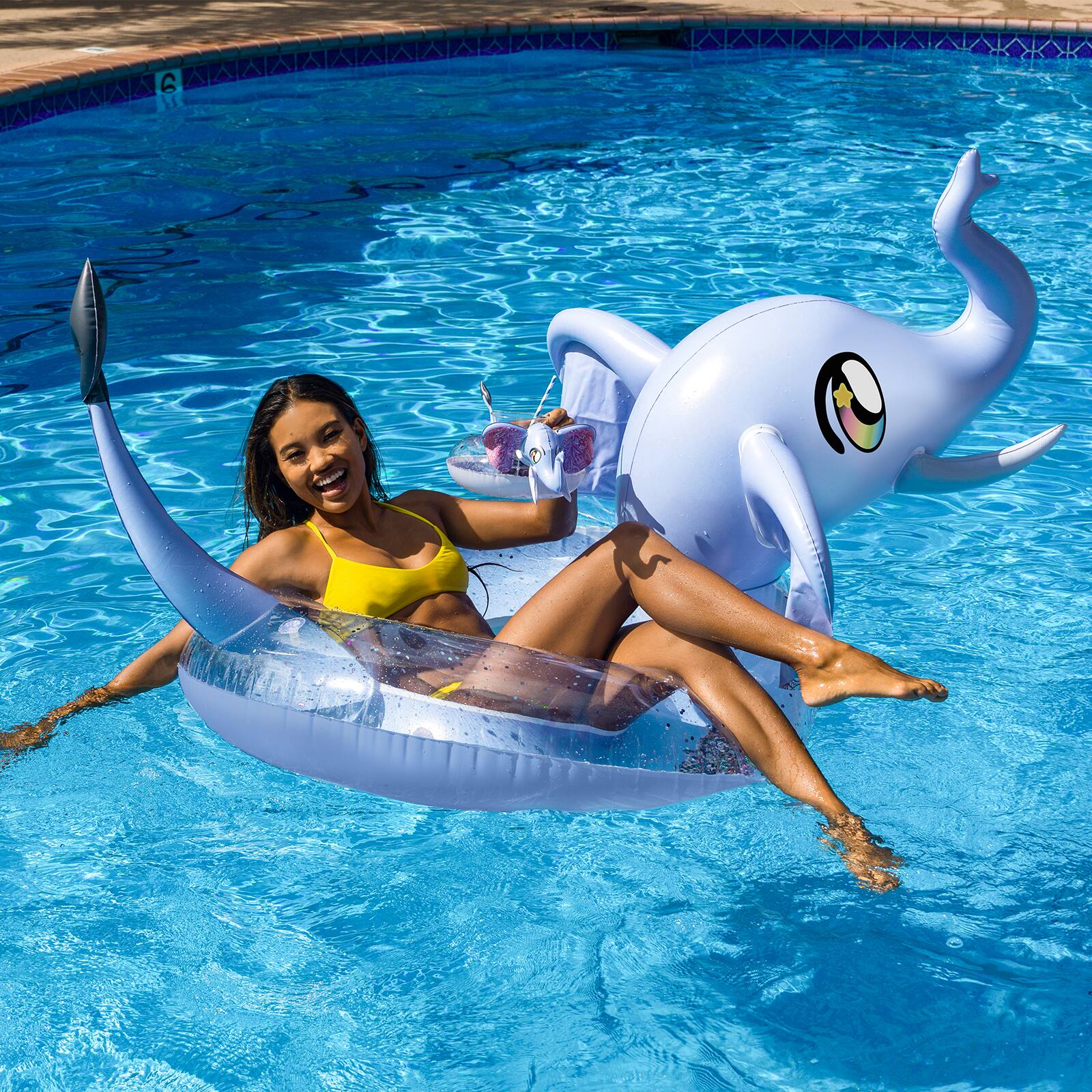 PoolCandy Glitterfied® Elephant Jumbo Pool Tube with Drink Float