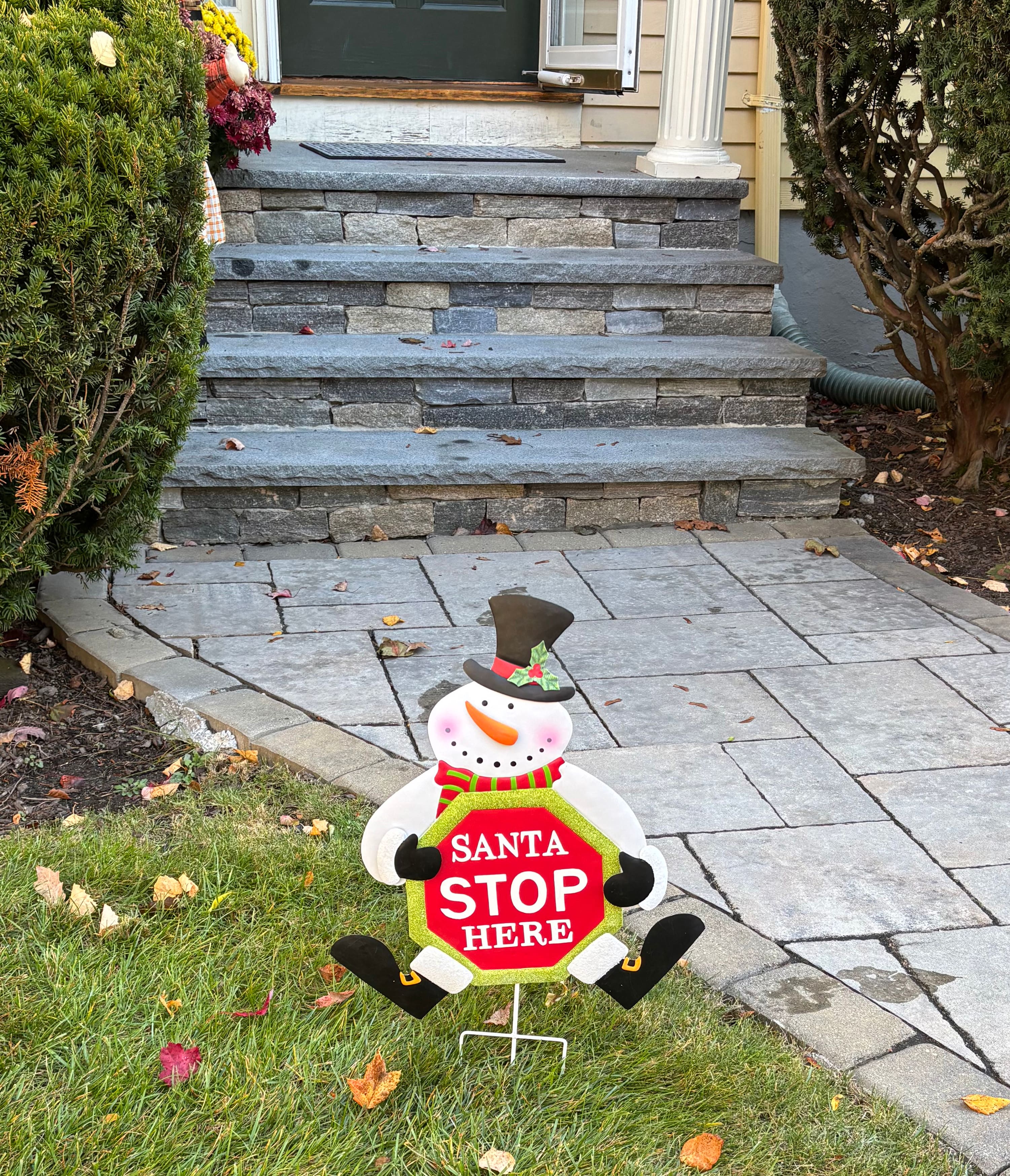 25" Snowman Christmas Santa Stop Here Sign Outdoor Metal  Yard Stake