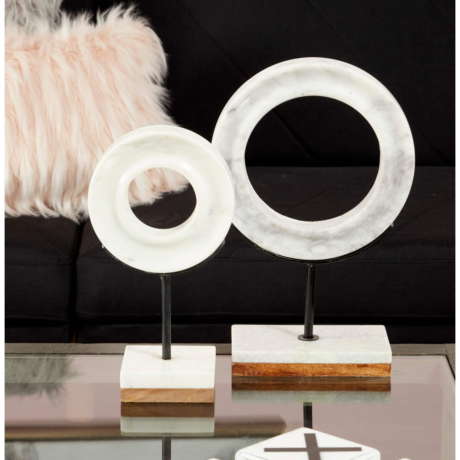 CosmoLiving by Cosmopolitan 11" White Marble Round Sculpture
