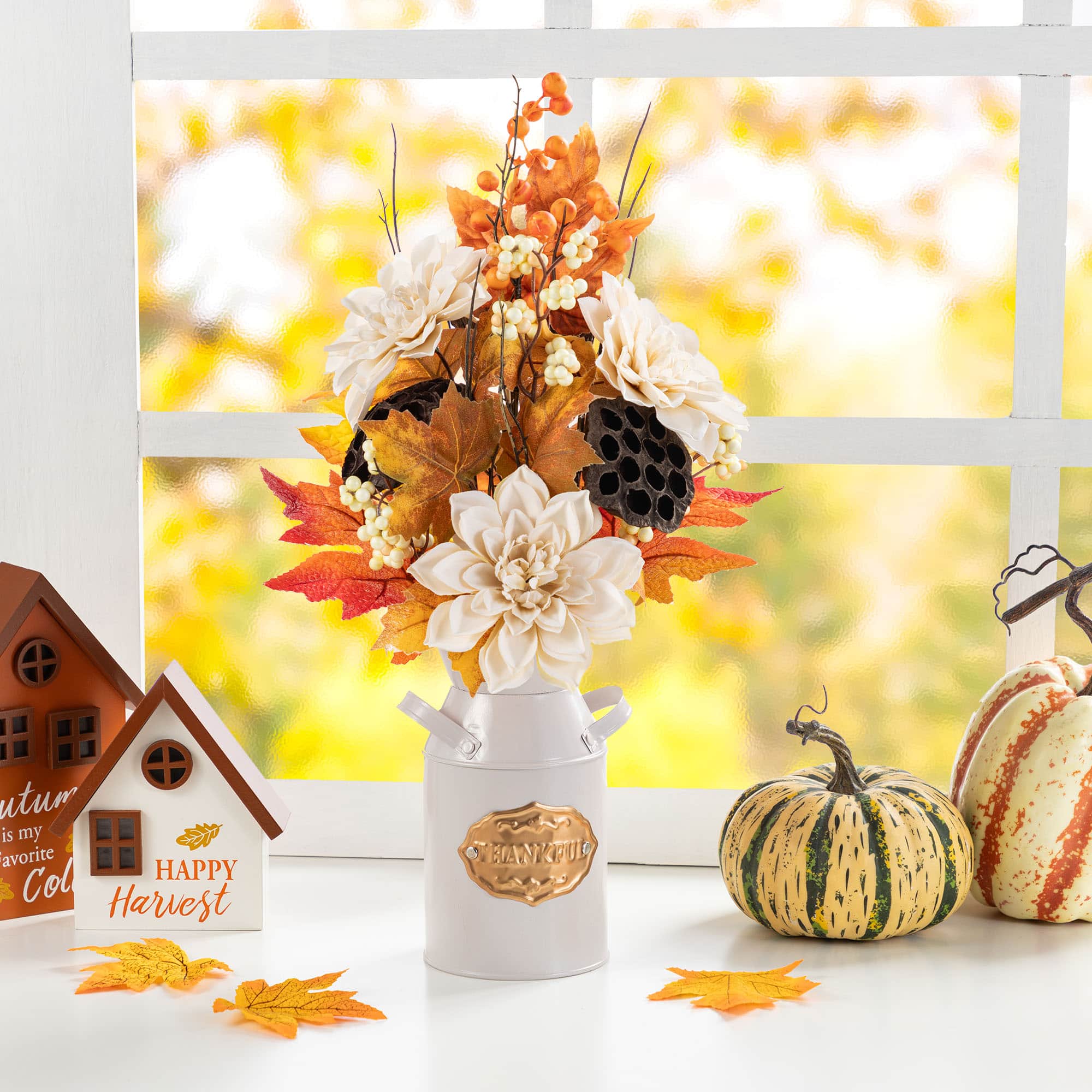 Glitzhome® 22" Fall Dahlia, Lotus Pod and Berry Centerpiece