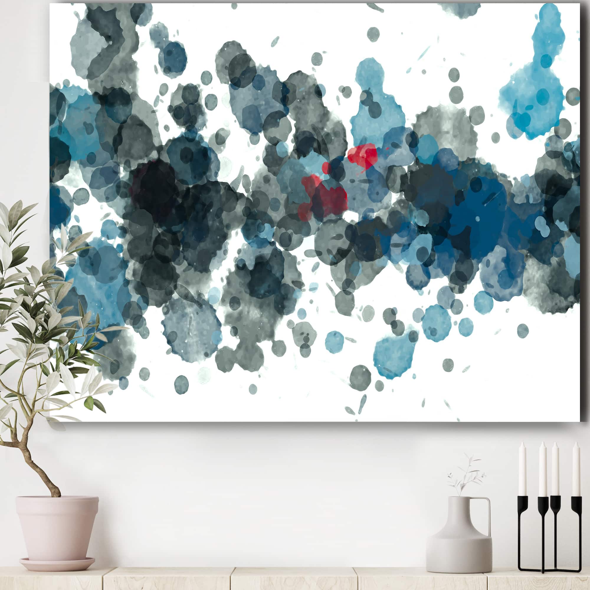 Designart - Explosion Of Oil Paint In Drops Of Black And Blue - Modern Canvas Wall Art Print