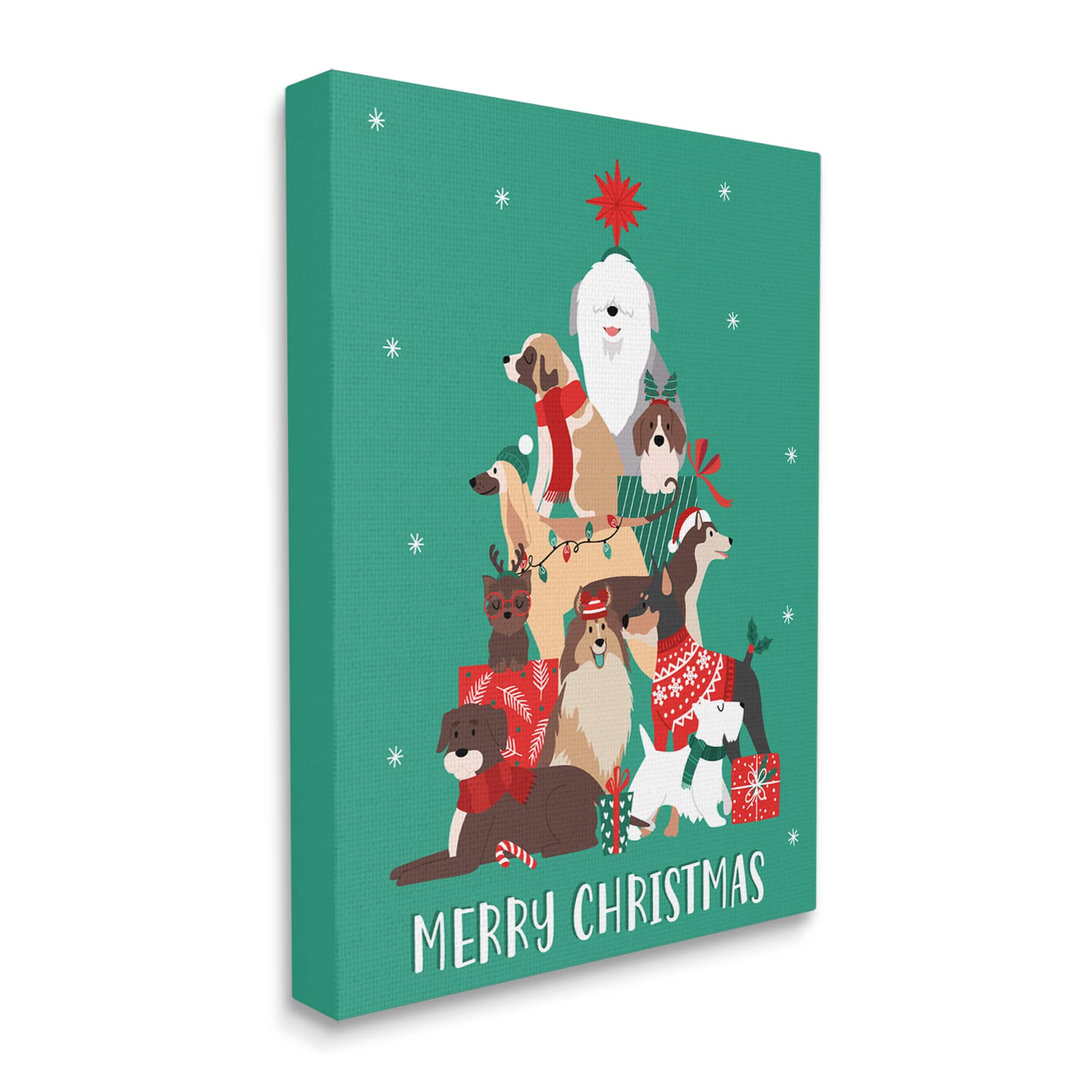 Stupell Industries Merry Christmas Happy Dog Gifts Canvas Wall Art