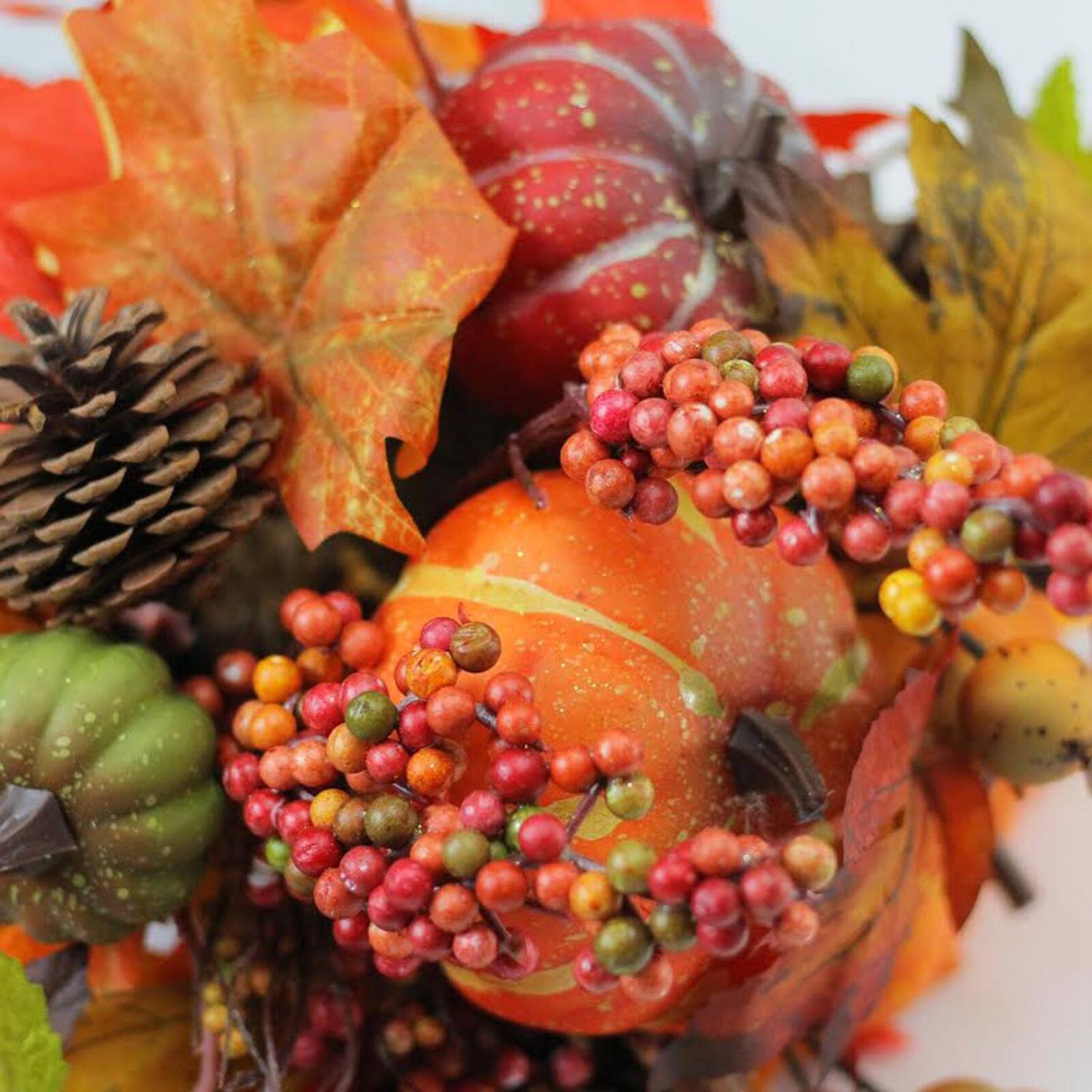 16" Pumpkin & Maple Leaf Grapevine Cornucopia Thanksgiving Decoration