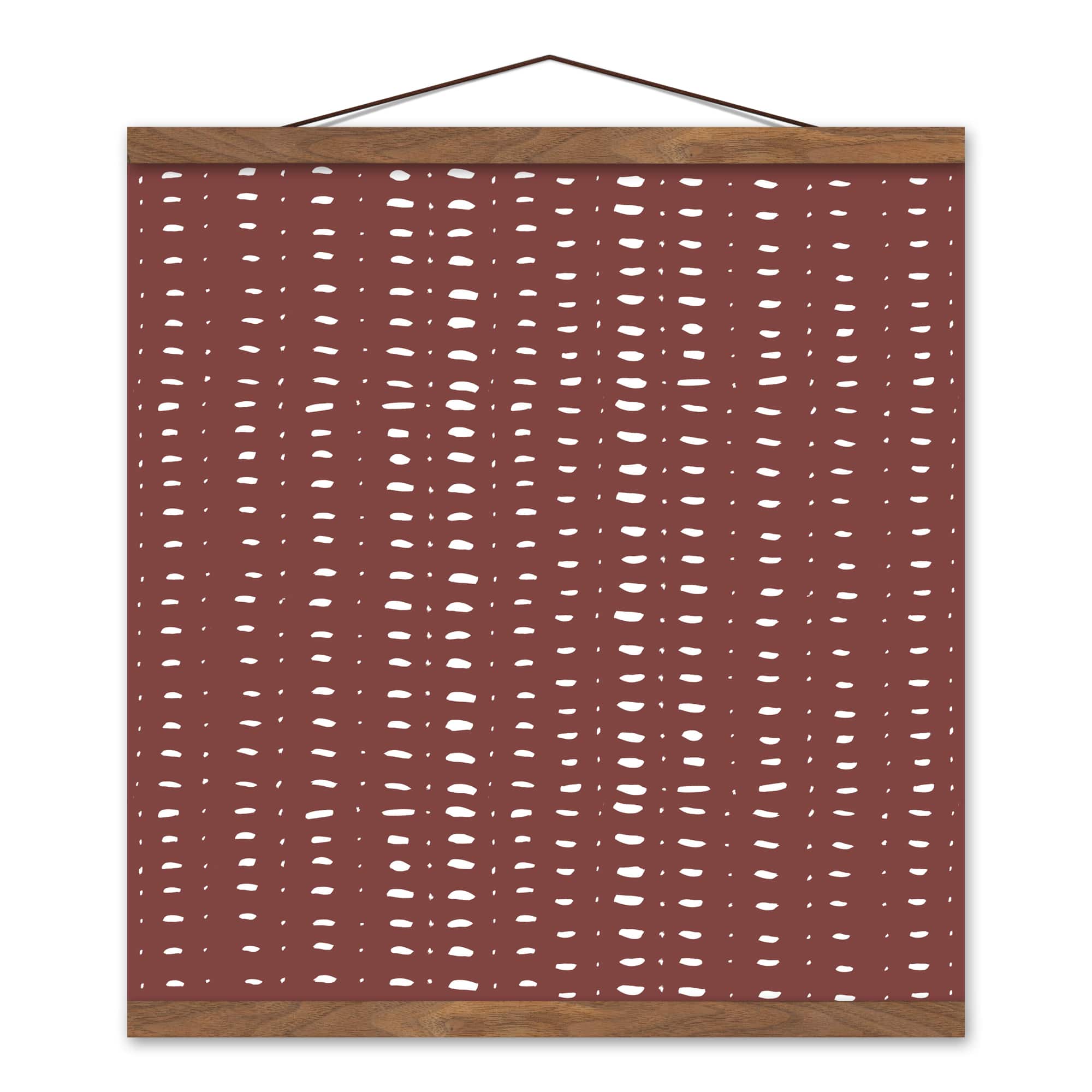 White Dash Dots 16" x 16" Teak Hanging Canvas