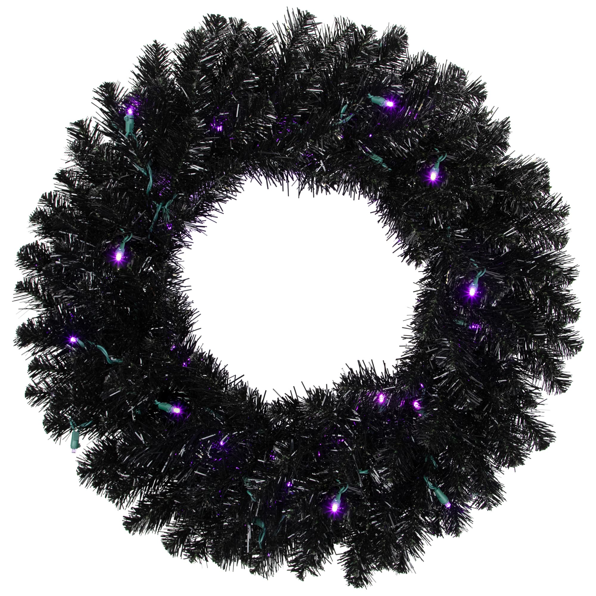 24" Black Crystal Pine Artificial Halloween Wreath 