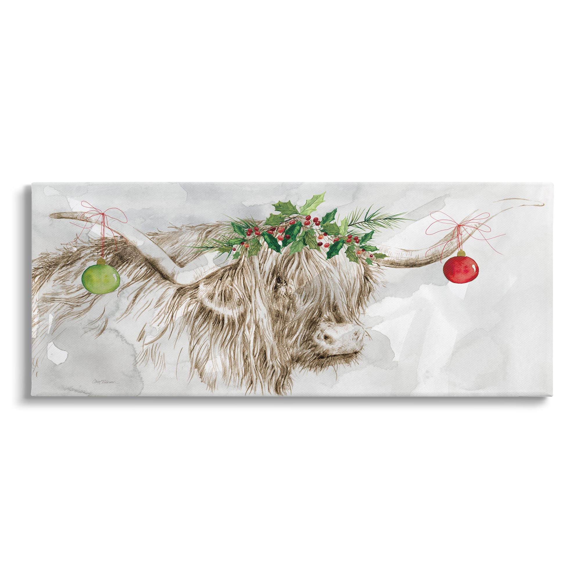 Stupell Industries Cattle with Christmas Ornaments Canvas Wall Art