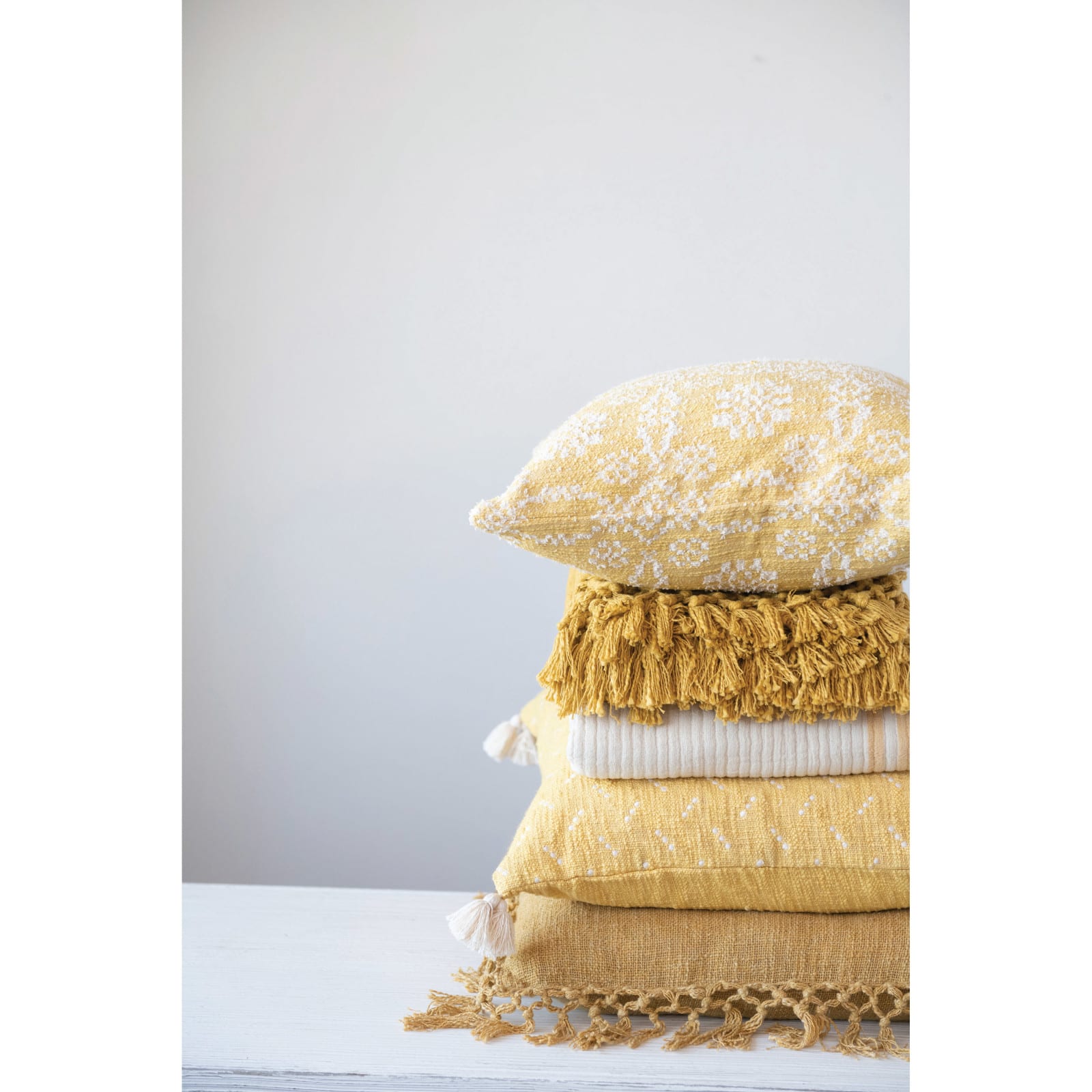 Hello Honey® Mustard Cotton Slub Pillow with Crochet Fringe