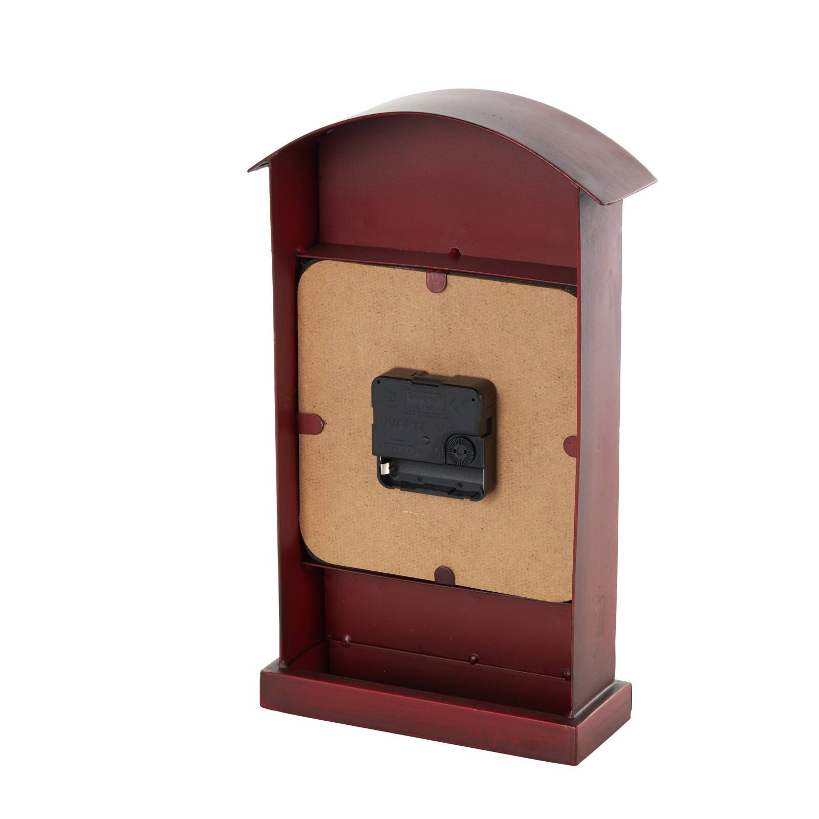 7" x 12" Red London Telephone Booth Inspired Metal Clock