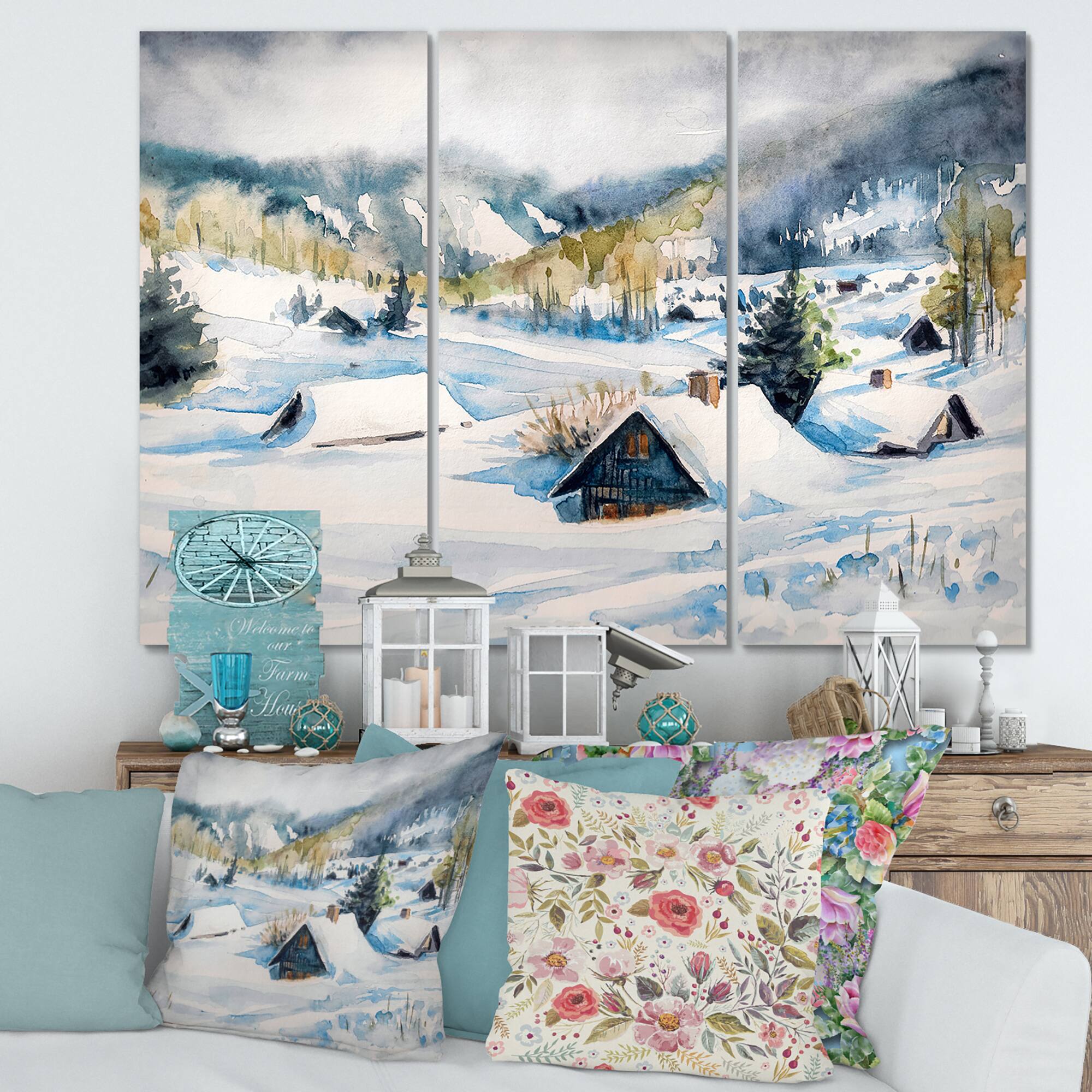 Designart - Mountain Village In Winter