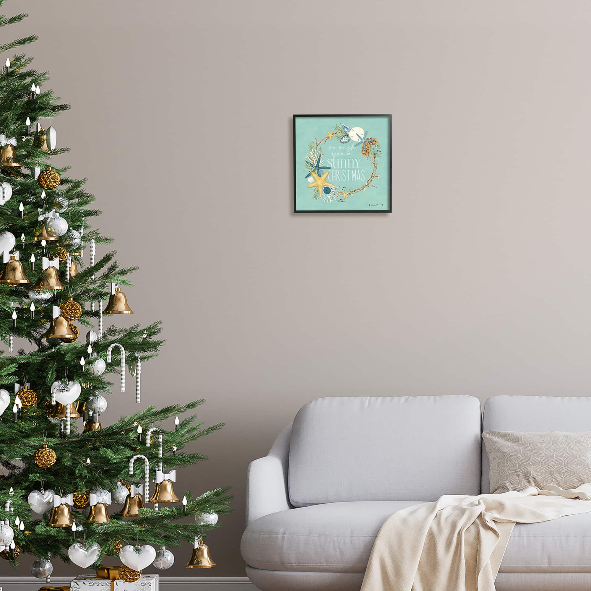 Stupell Industries Wish You A Sunny Christmas Wreath Framed Giclee Art