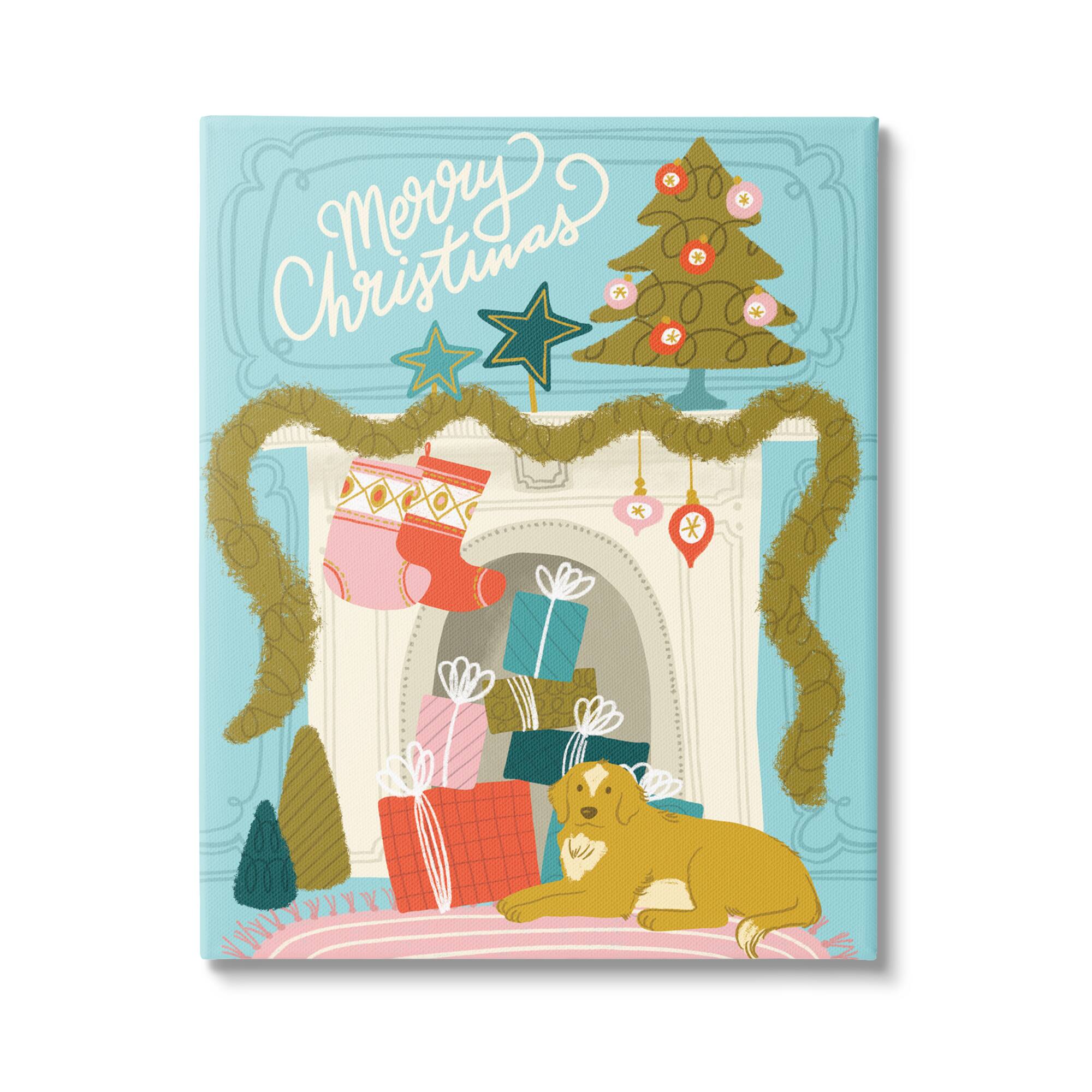 Stupell Industries Whimsical Fireplace Merry Christmas Canvas Wall Art