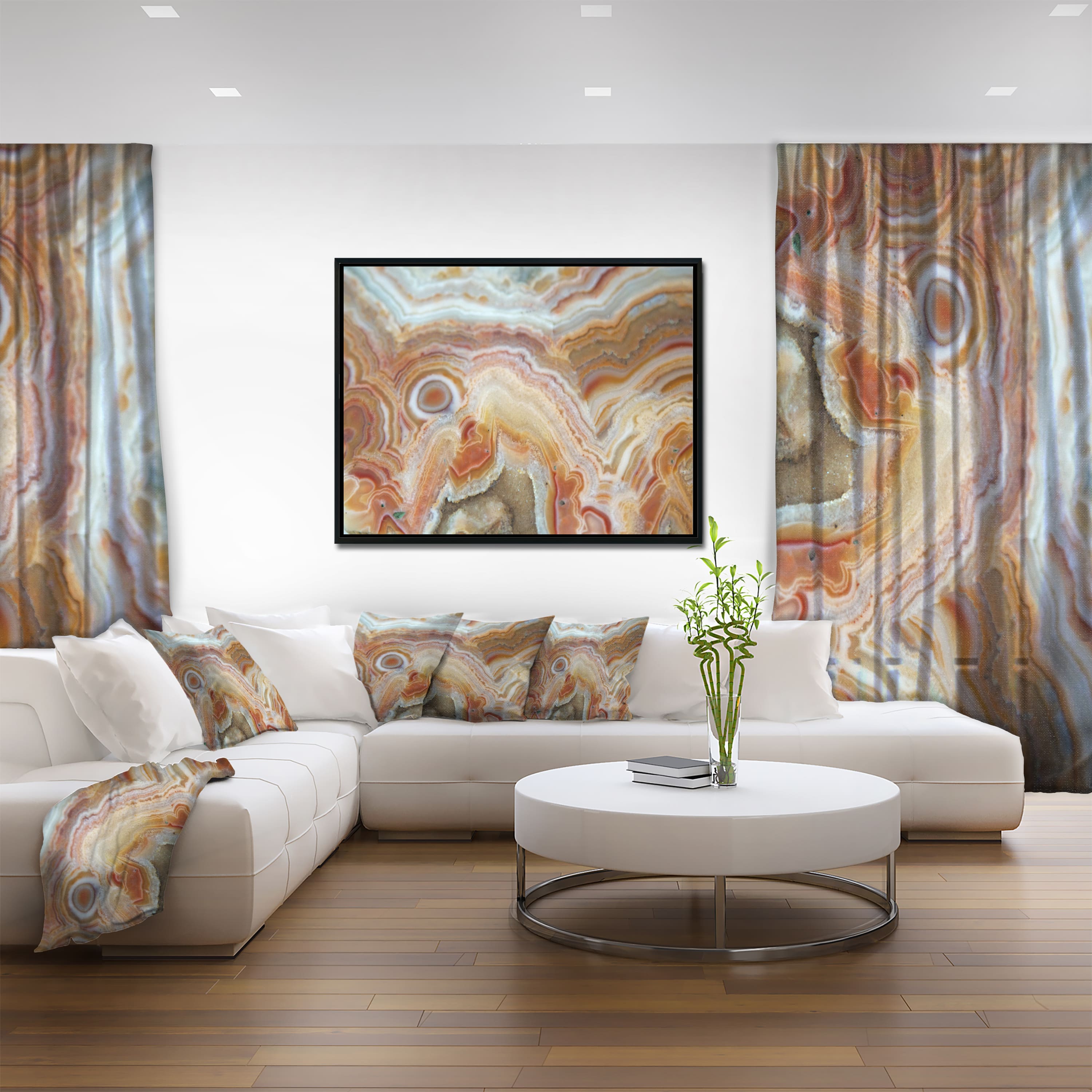 Designart - Strips and Ovals on Agate - Abstract Framed Canvas Wall Art Print