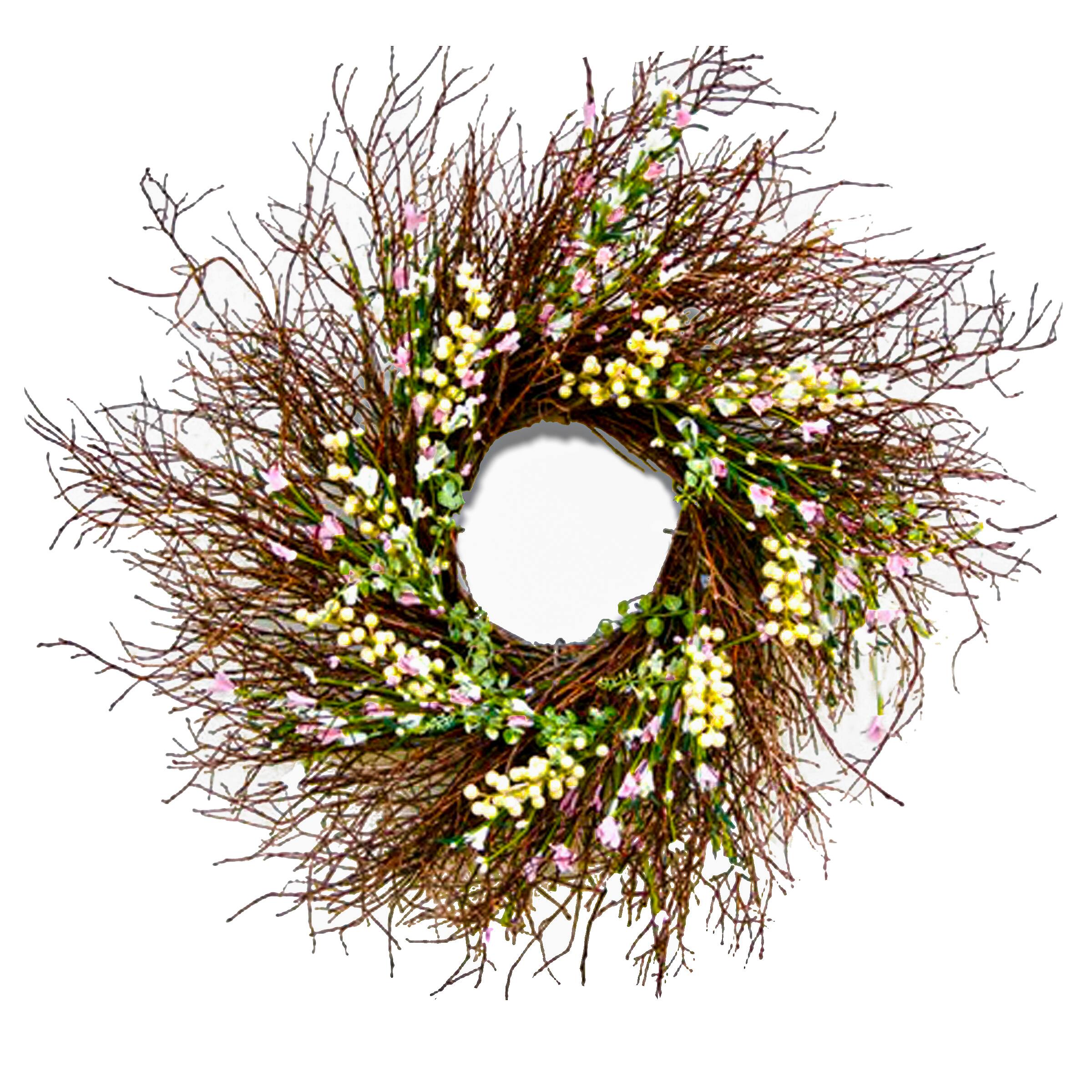 24" Spring Light Pink & Cream Forsythia Wreath