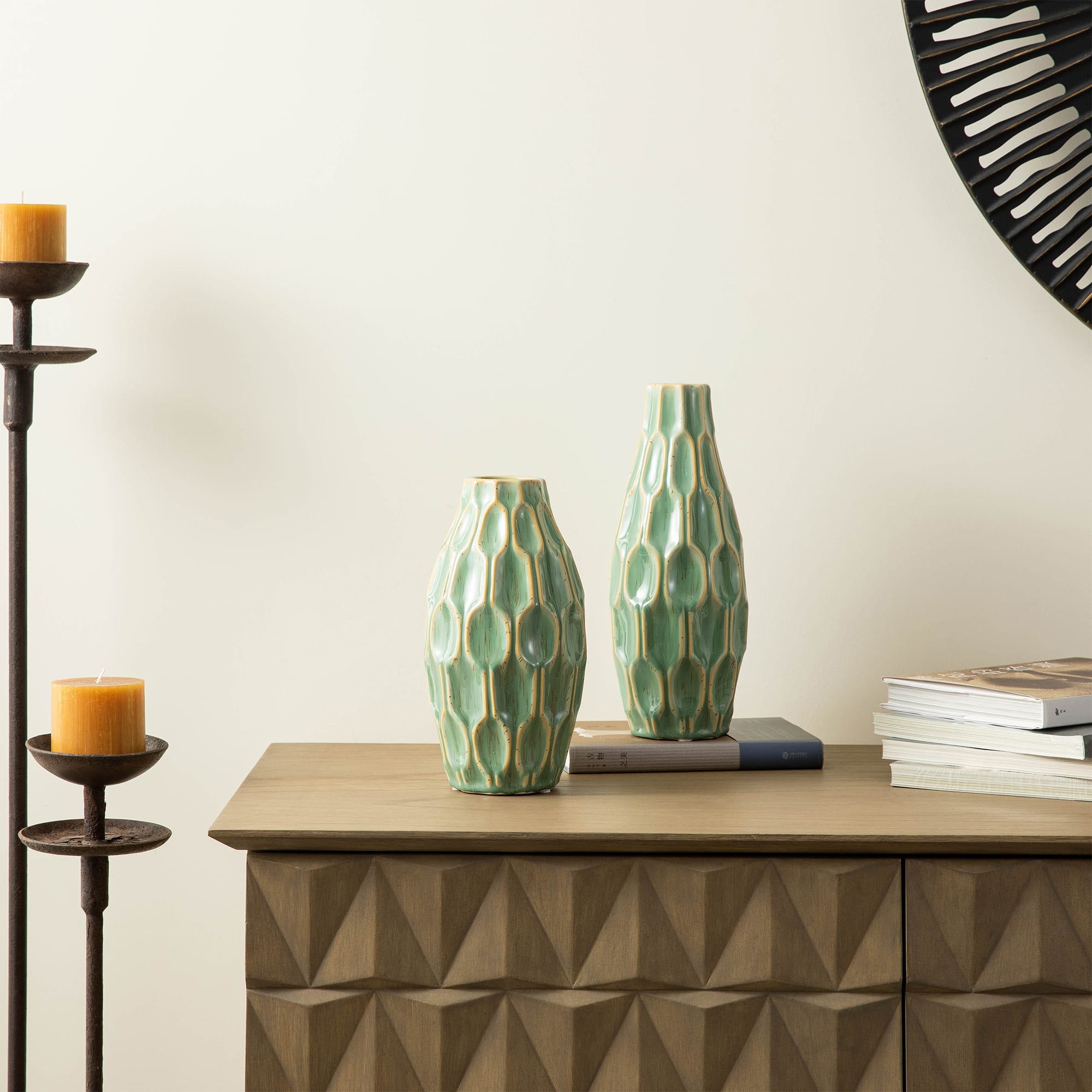 Glitzhome® Geometric Green Ceramic Modern Vase Set