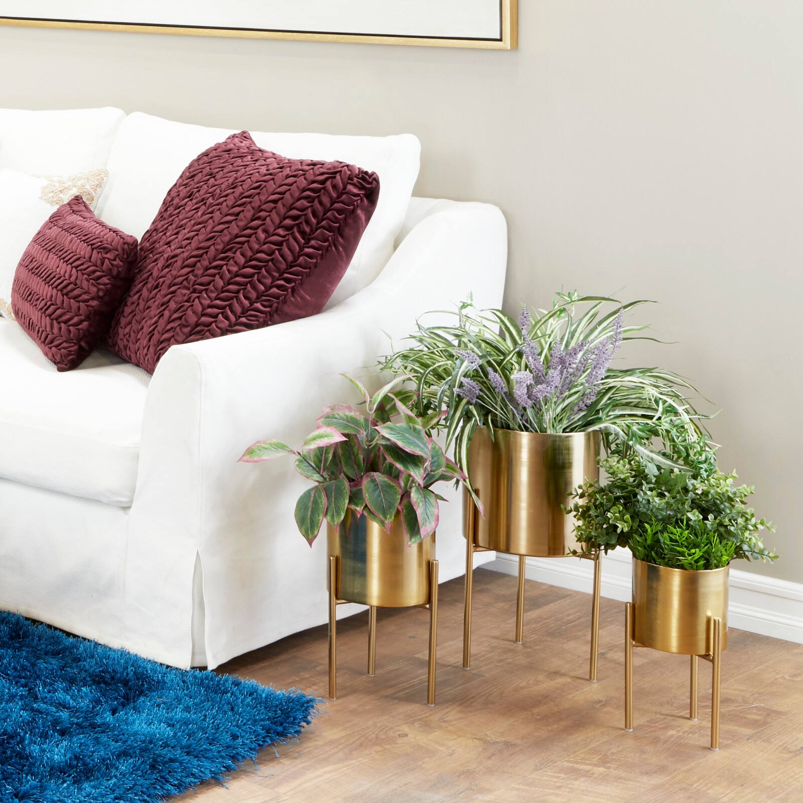 Gold Metal Contemporary Planter Set