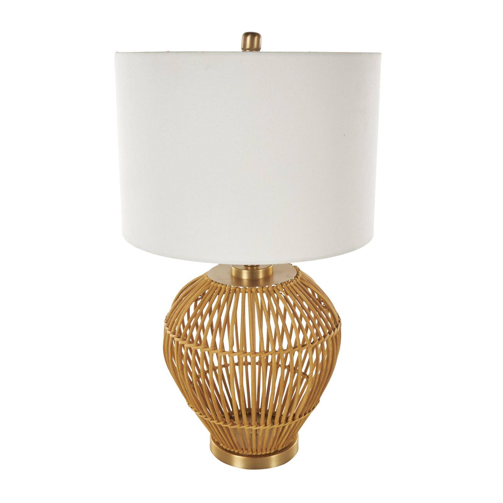 28" Brown Bohemian Round Woven Handmade Rattan Table Lamp
