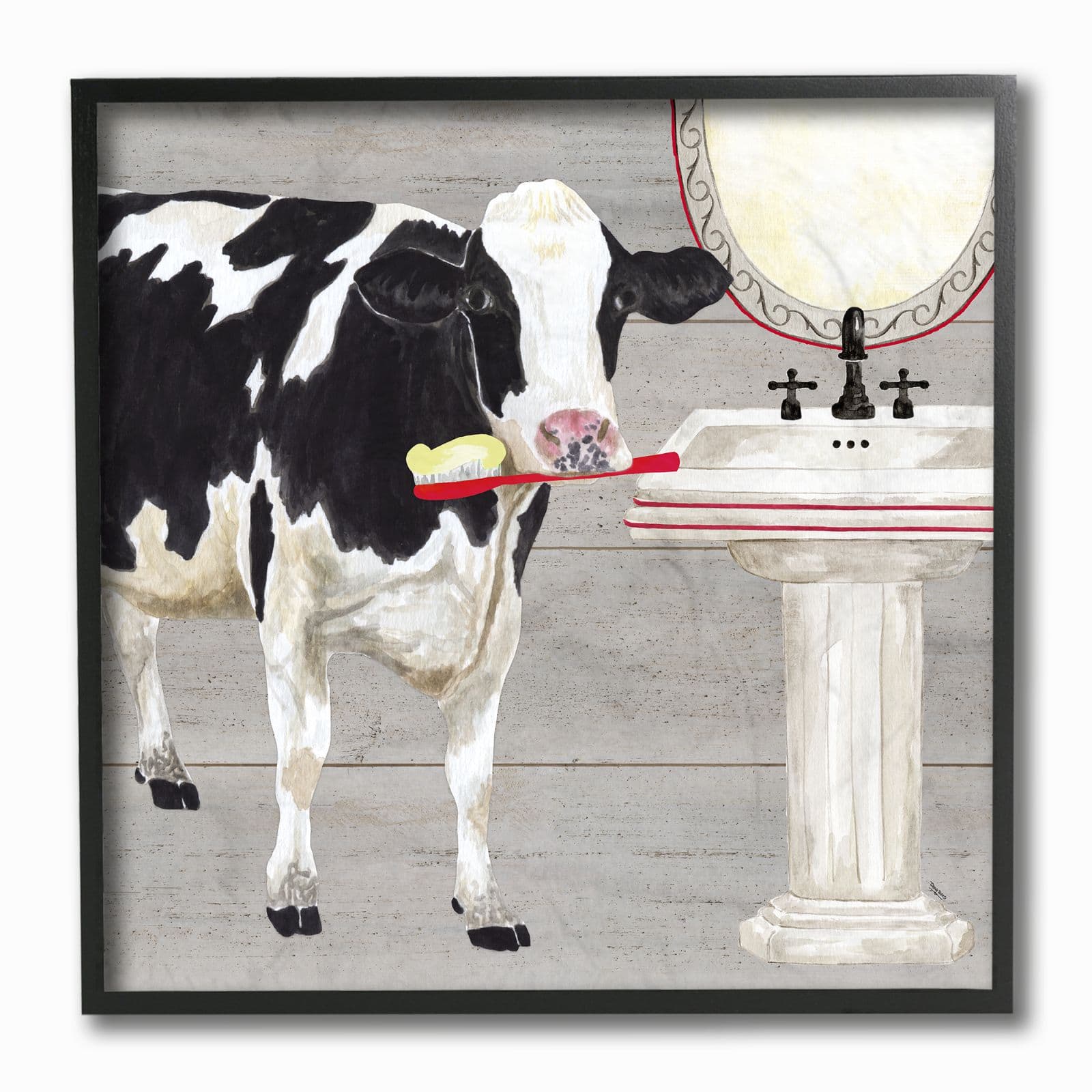 Stupell Industries Brush Time For Cows Wall Art in Black Frame