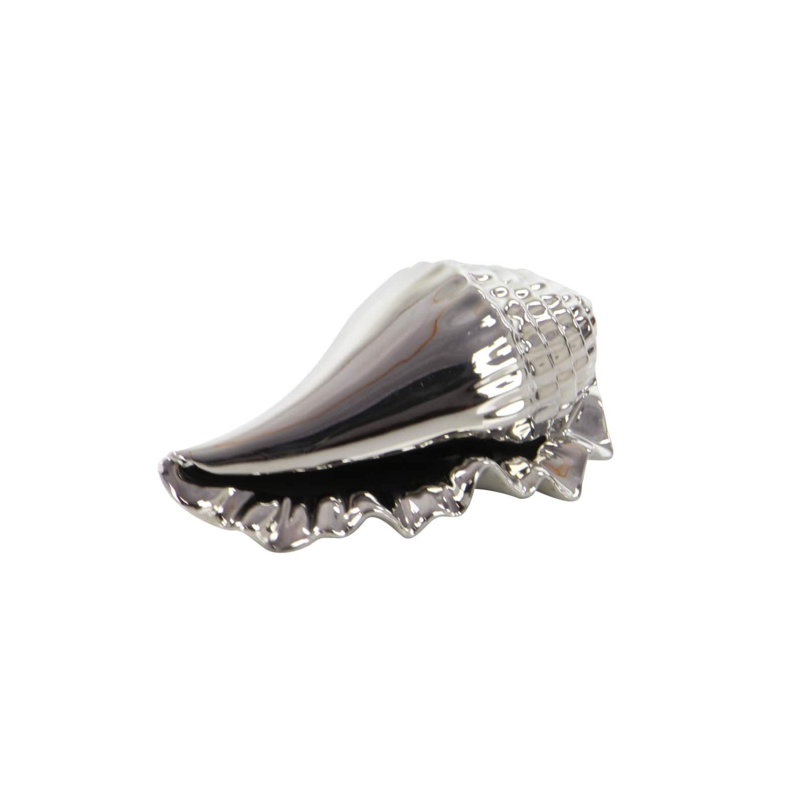 Set of 3 Silver Ceramic Coastal Shell Sculpture, 8", 7", 6"