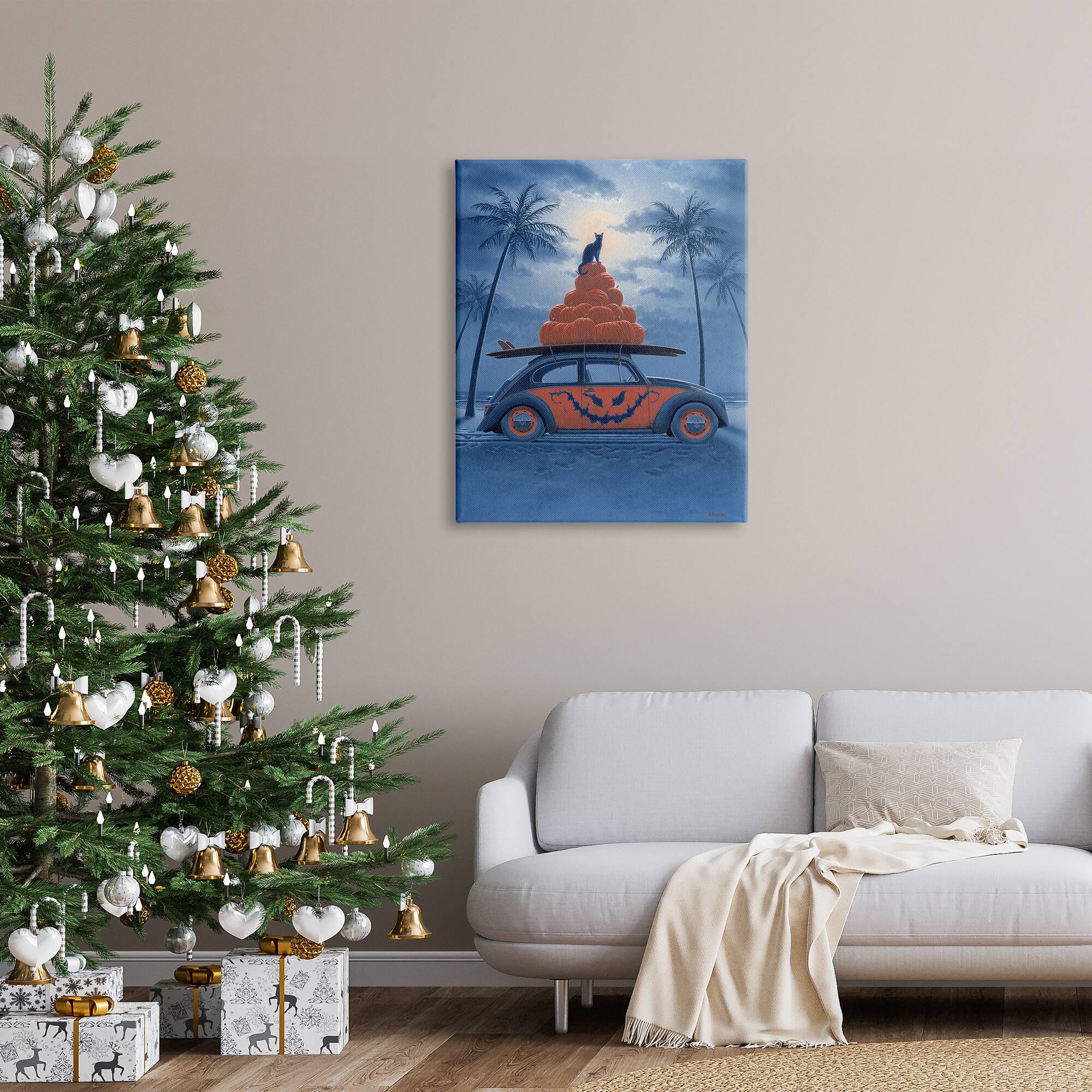 Stupell Industries Spooky Tropical Beach Pumpkin Car Canvas Wall Art