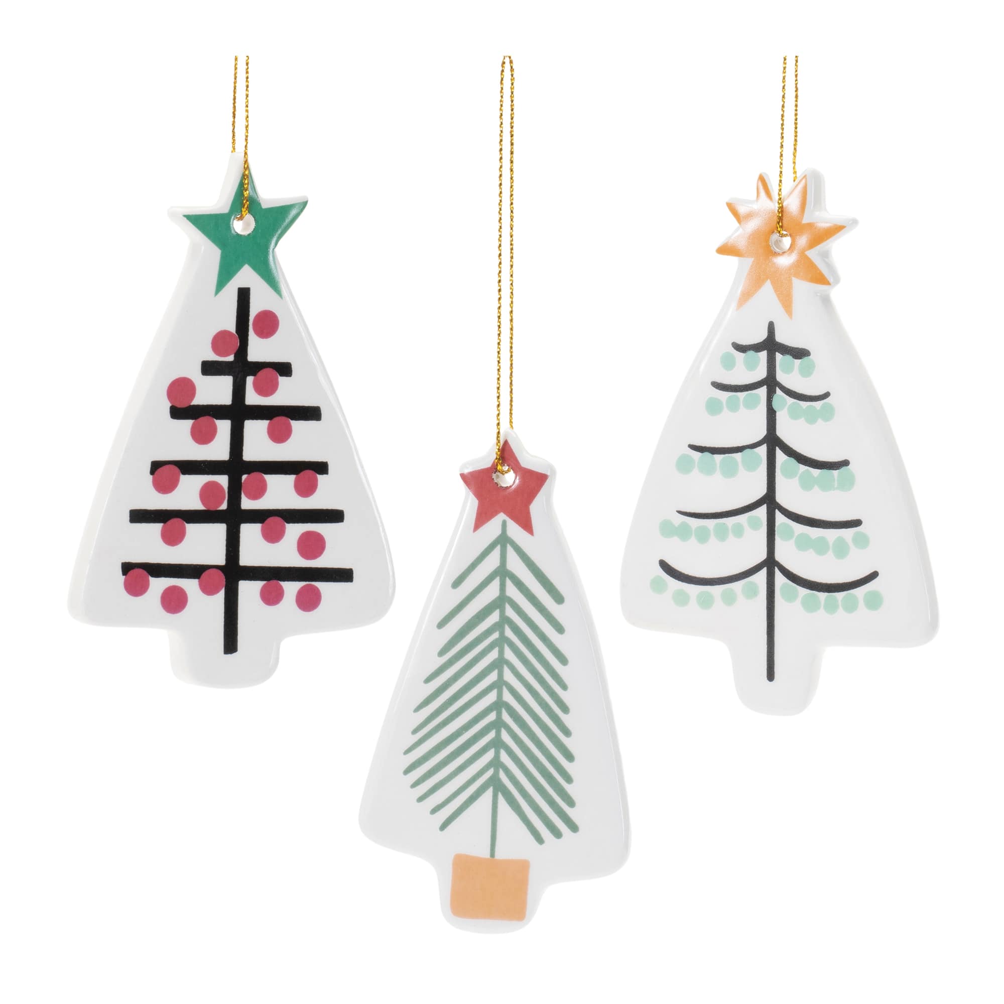 4" Ceramic Christmas Tree Ornament Set, 4ct.