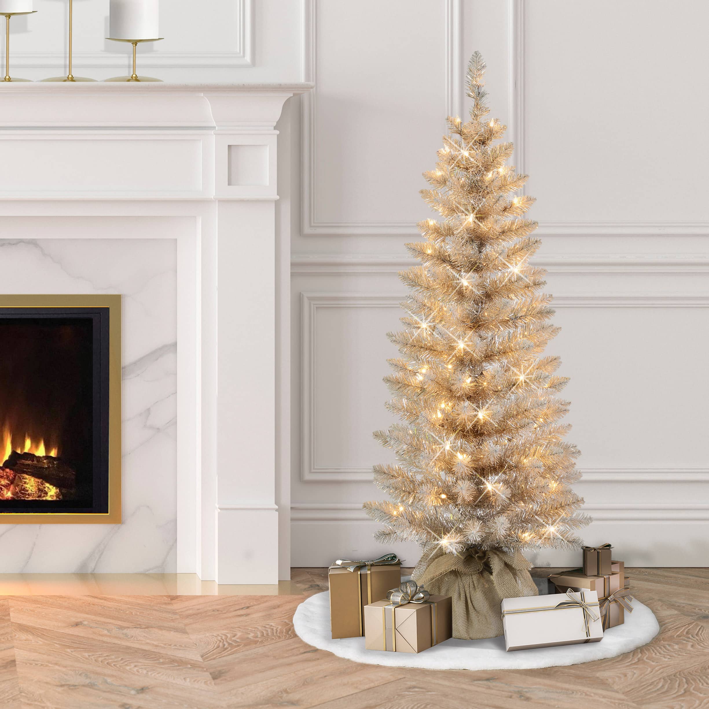 4ft. Pre-Lit Rose Gold Artificial Christmas Tree in Burlap Sac, Clear Lights