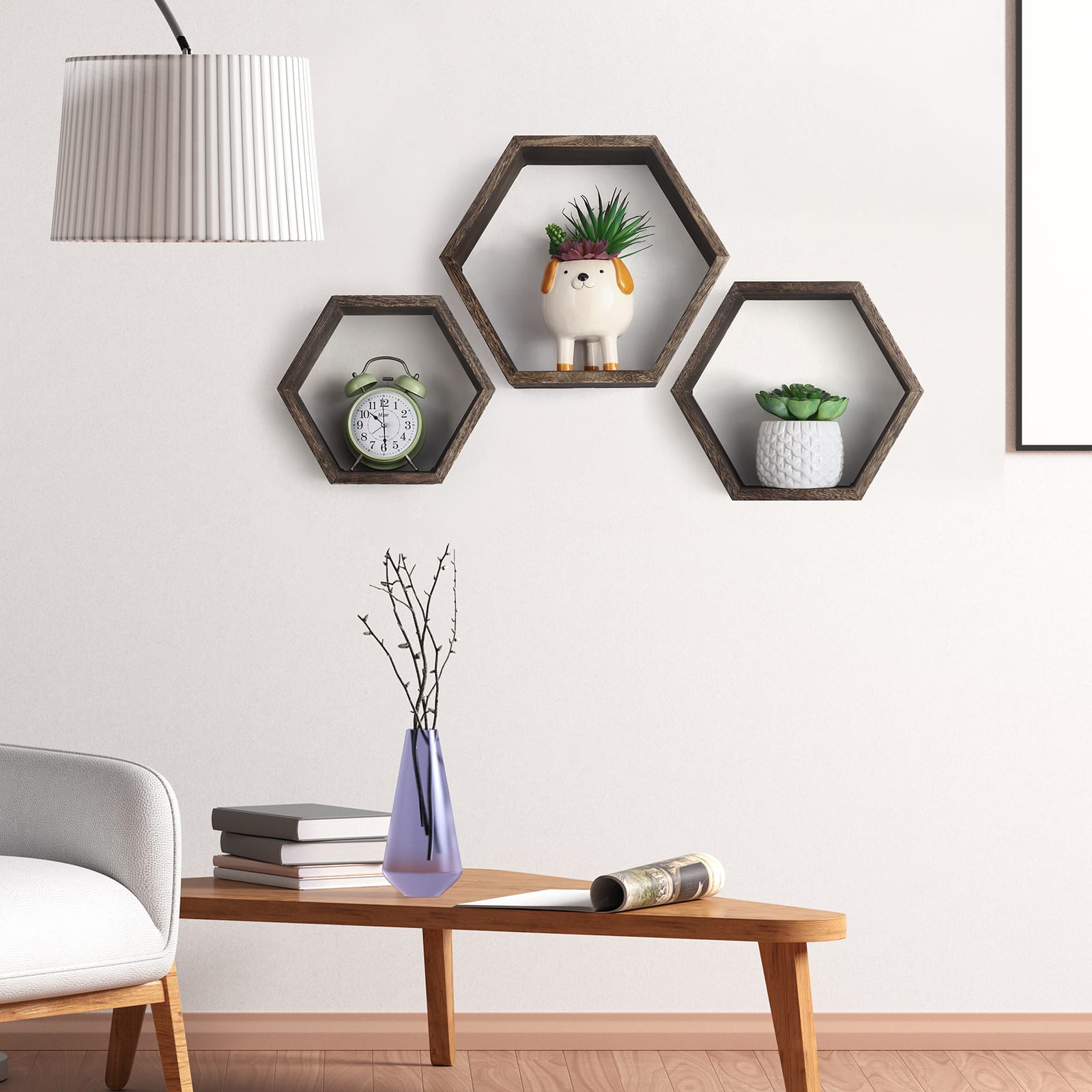 Rustic Dark Brown Floating Shelf Set