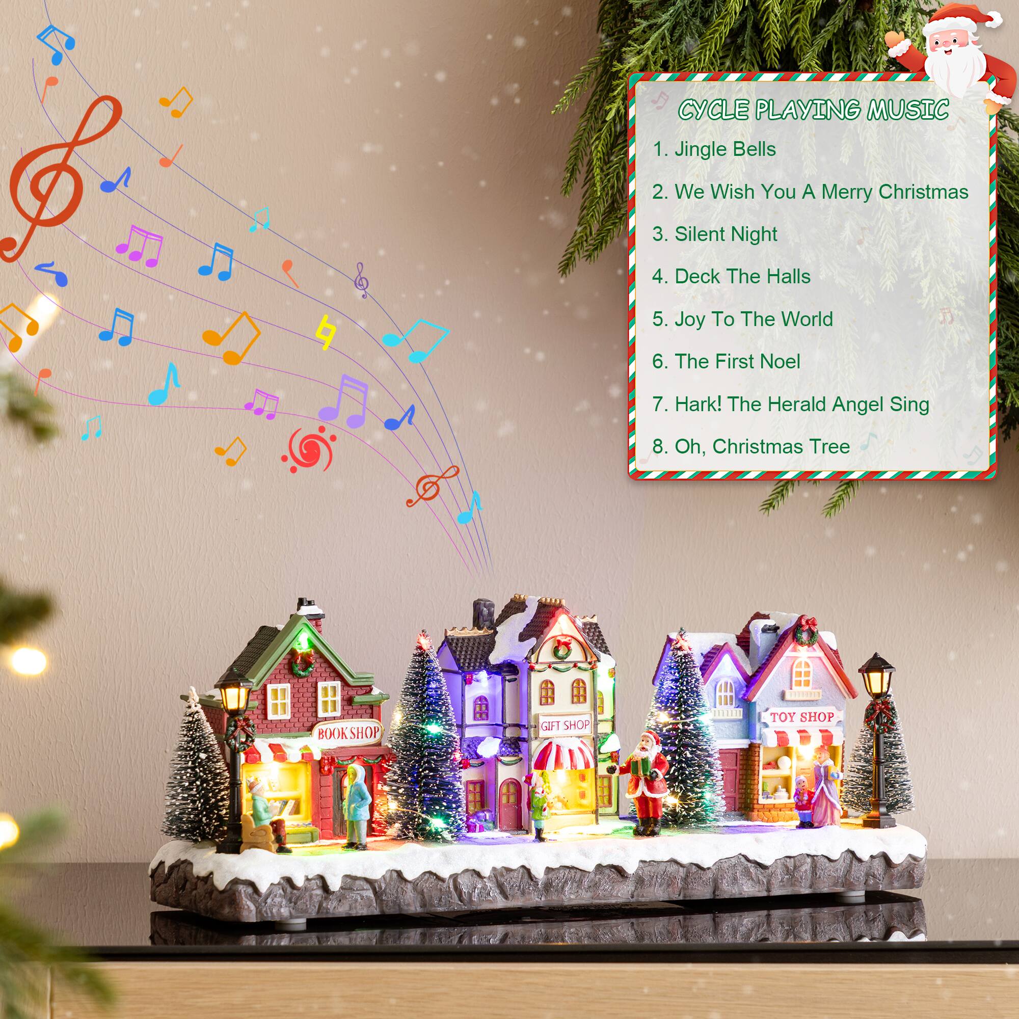 Glitzhome® 15.75" Lighted Christmas Resin Shop Avenue Musical Village with Timer