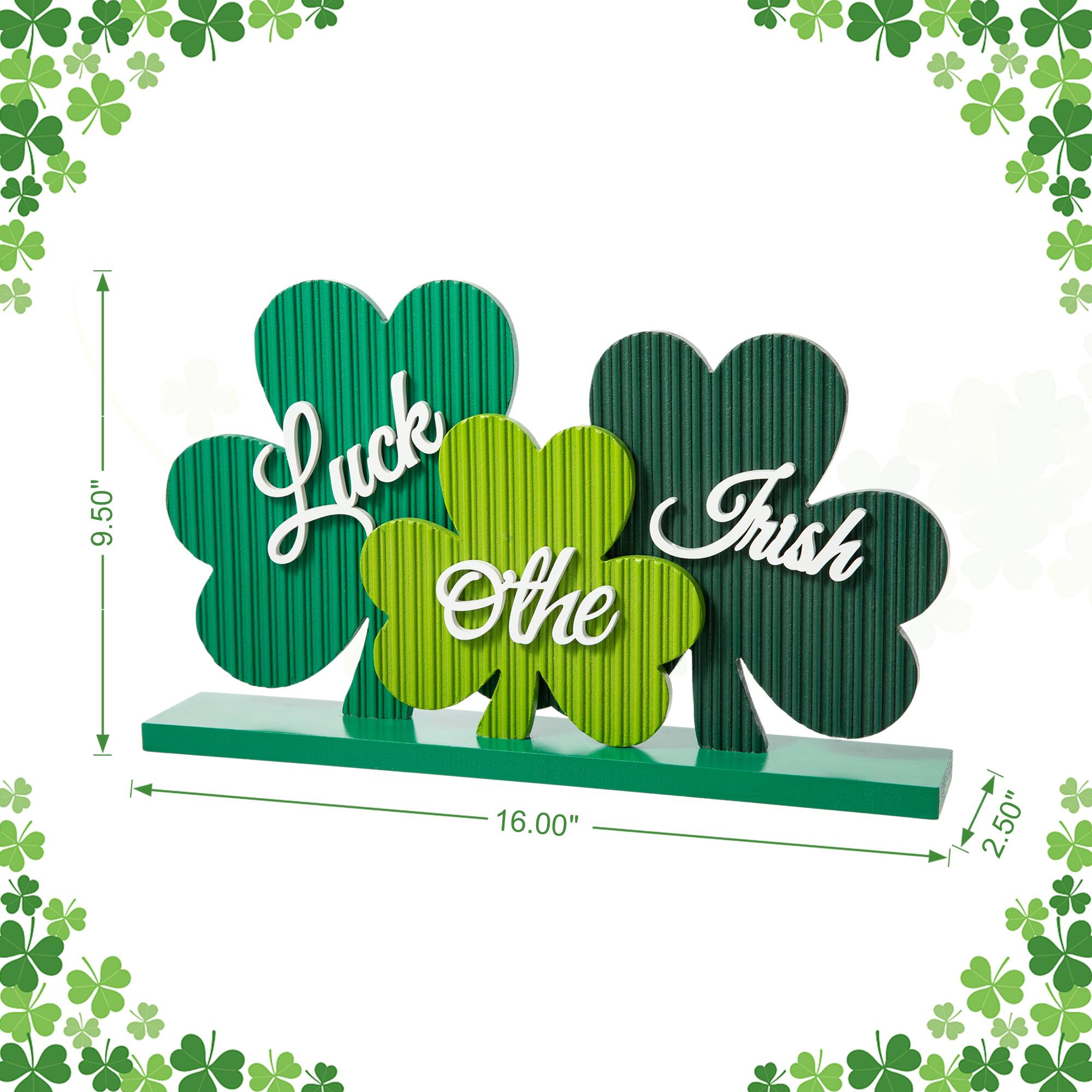 Glitzhome® 16" St. Patrick's Wooden Shamrocks Table Décor