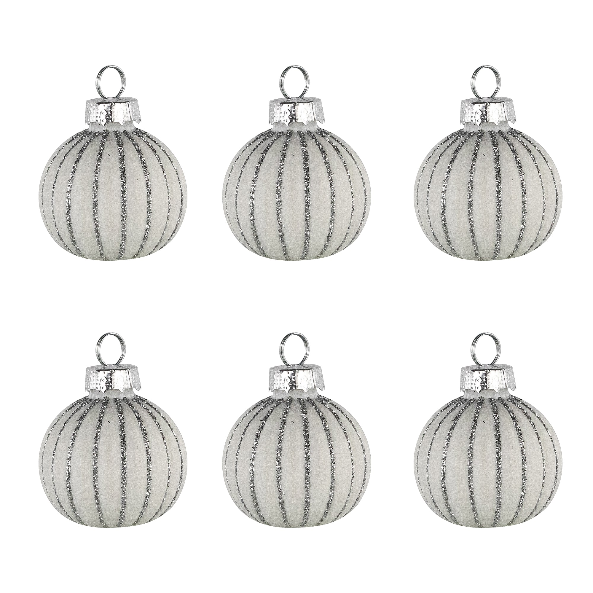Glitter Striped White Glass Christmas Ornament with Place Card Holders, 6 ct.