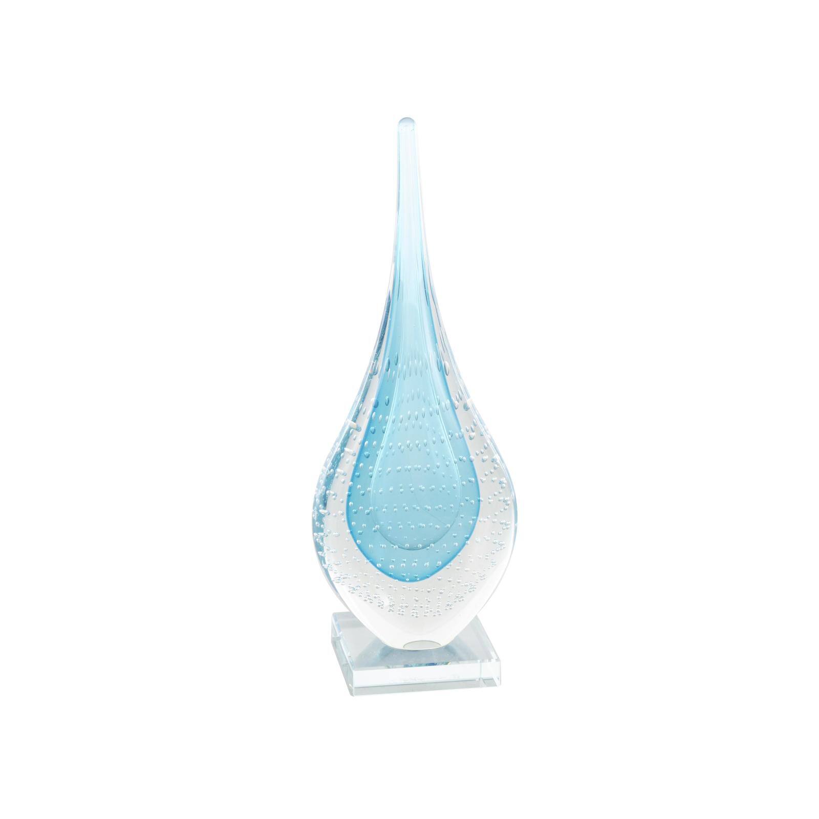 13" Blue Glass Abstract Teardrop Sculpture