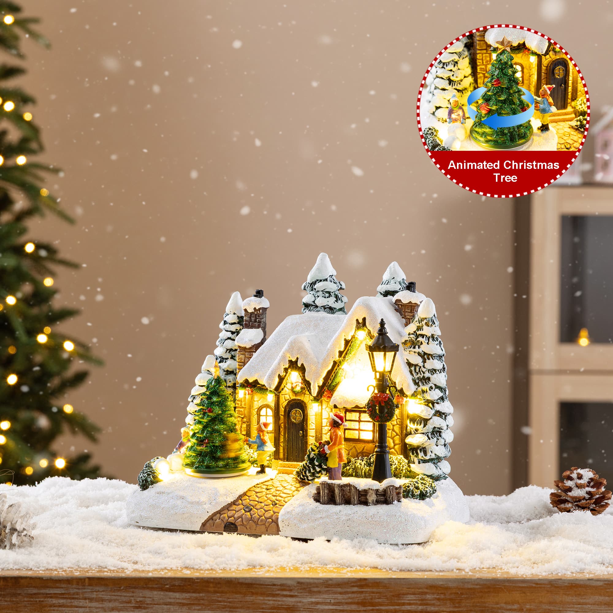 Glitzhome® 9.5" Lighted Christmas Snowy Musical Resin Village with Movement and Timer