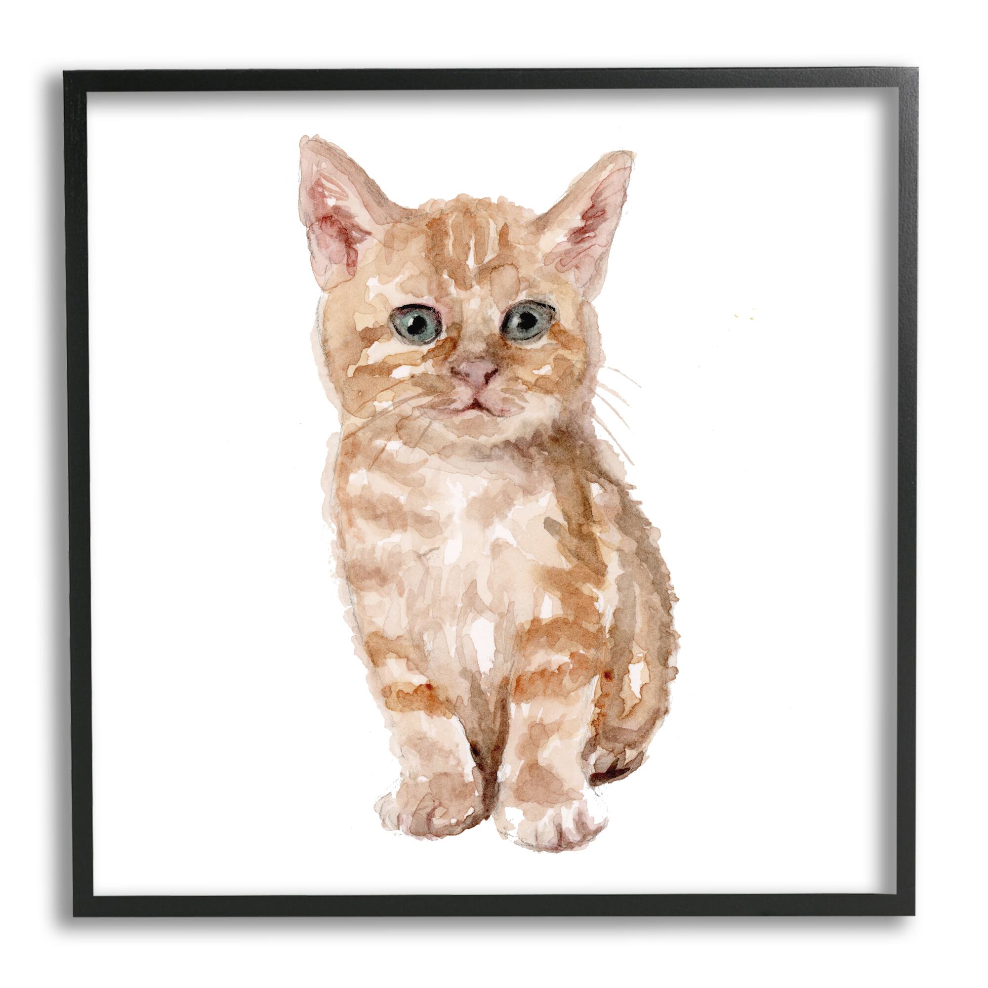 Stupell Industries Tabby Cat Kitten Watercolor Portrait Nursery Animal Framed Wall Art