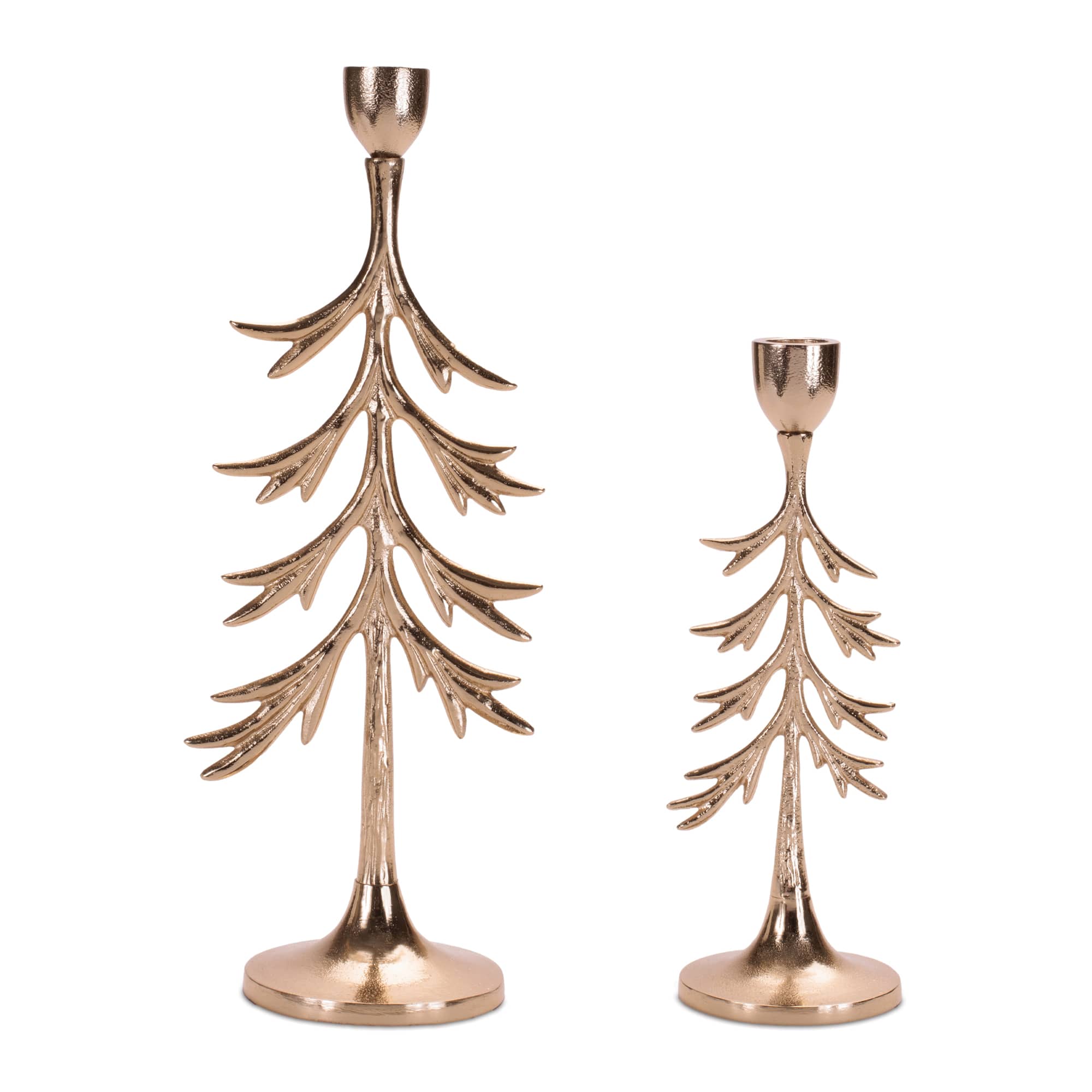 Melrose Metal Pine Tree Taper Candle Holder Set