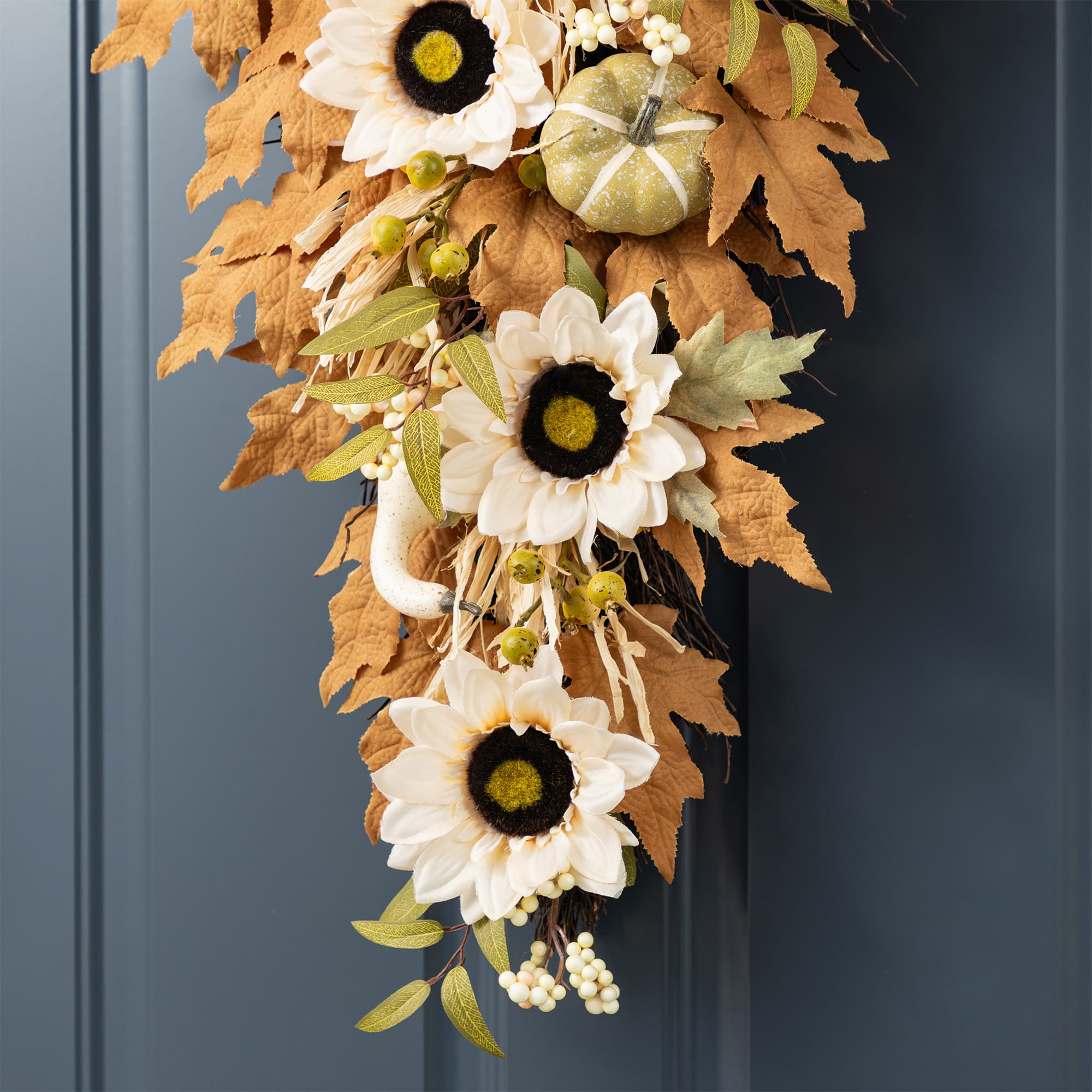 Glitzhome® 28" Fall Neutral Sunflower, Pumpkin and Leaf Swag