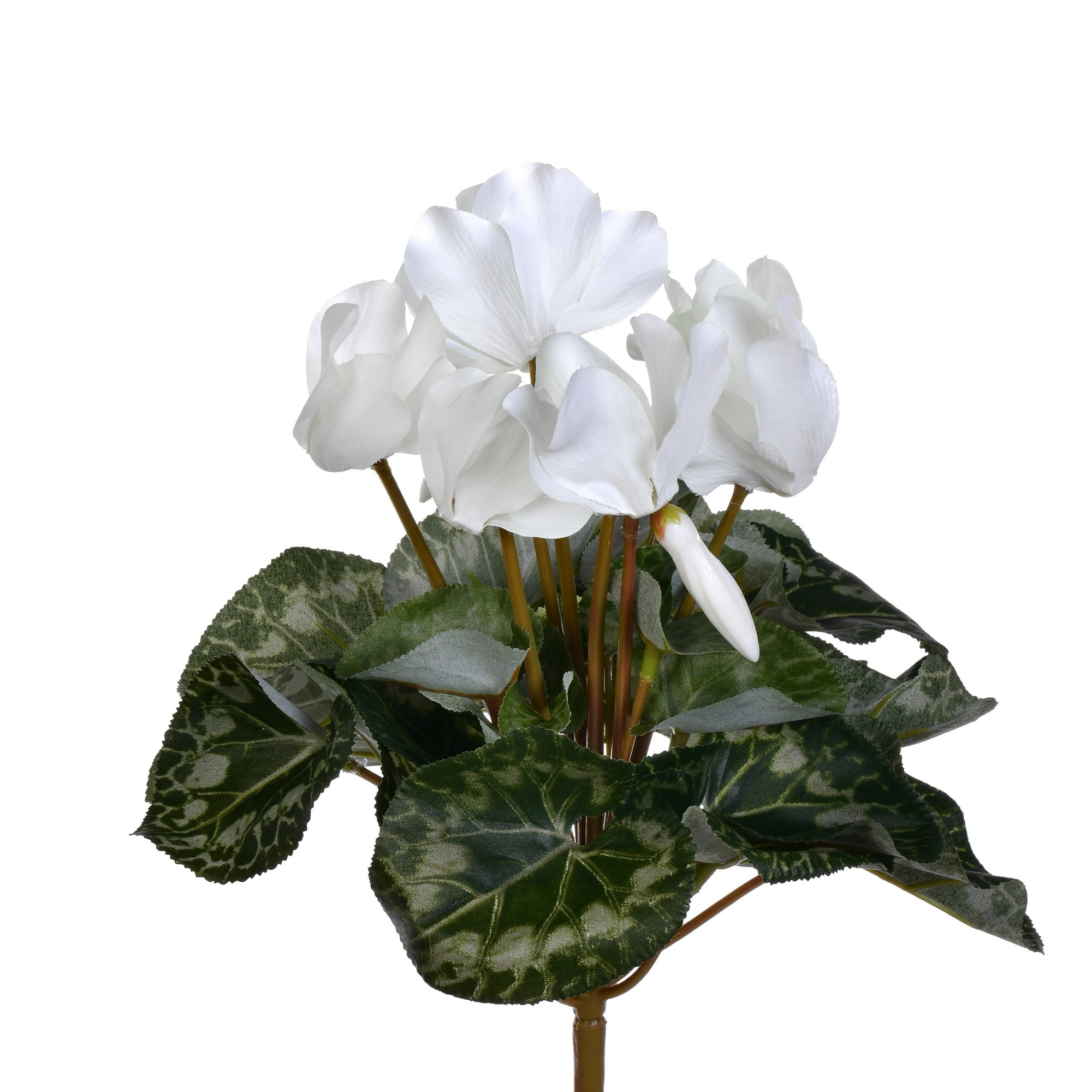11" White Artificial Polyester Cyclamen Bush