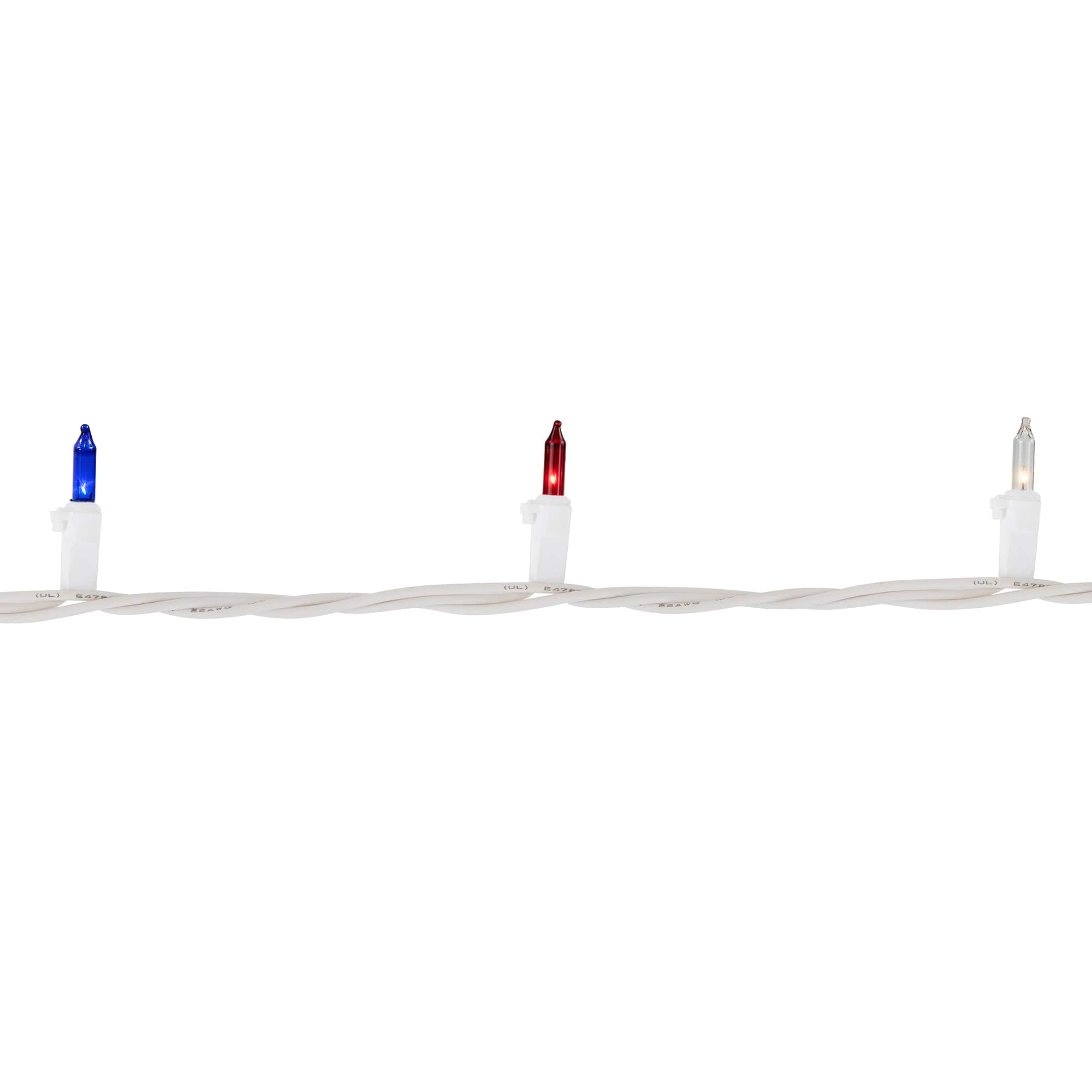 Patriotic Chasing Mini Light Set - Red Clear and Blue - 34ft White Wire - 150ct