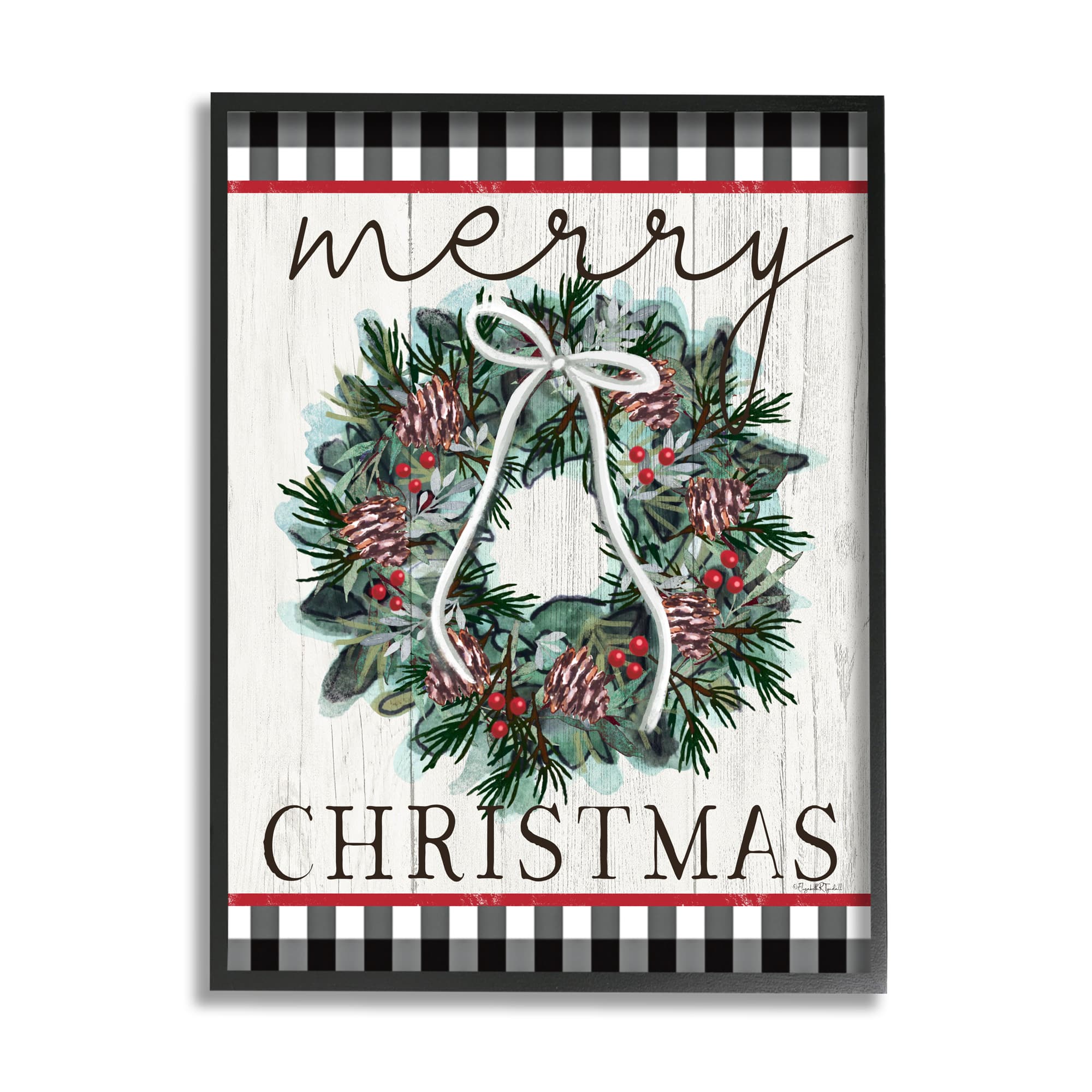 Stupell Industries Merry Christmas Tartan Wreath Framed Giclee Art