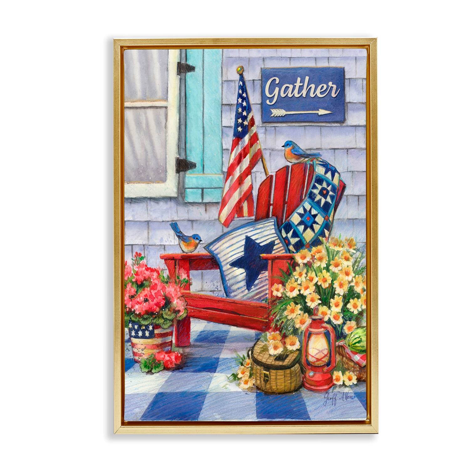 Stupell Industries Patriotic Porch View Floater Framed Art