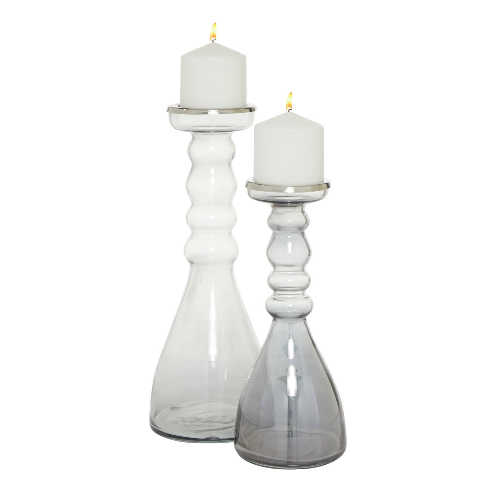 Glass Contemporary Candle Holder Set